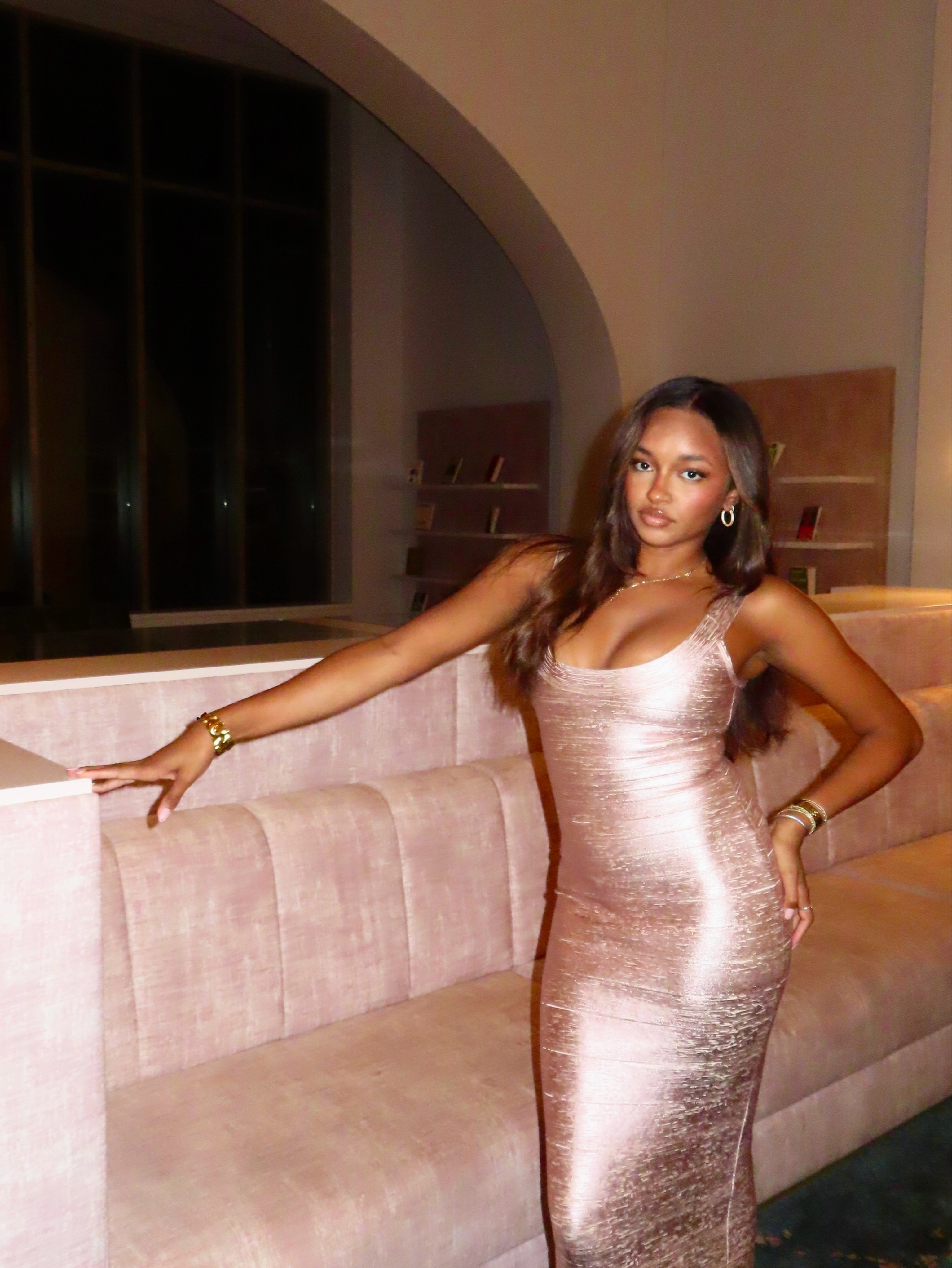 pink and gold bandage dress House of CB Rose Gold Bandage Dress by House of CB