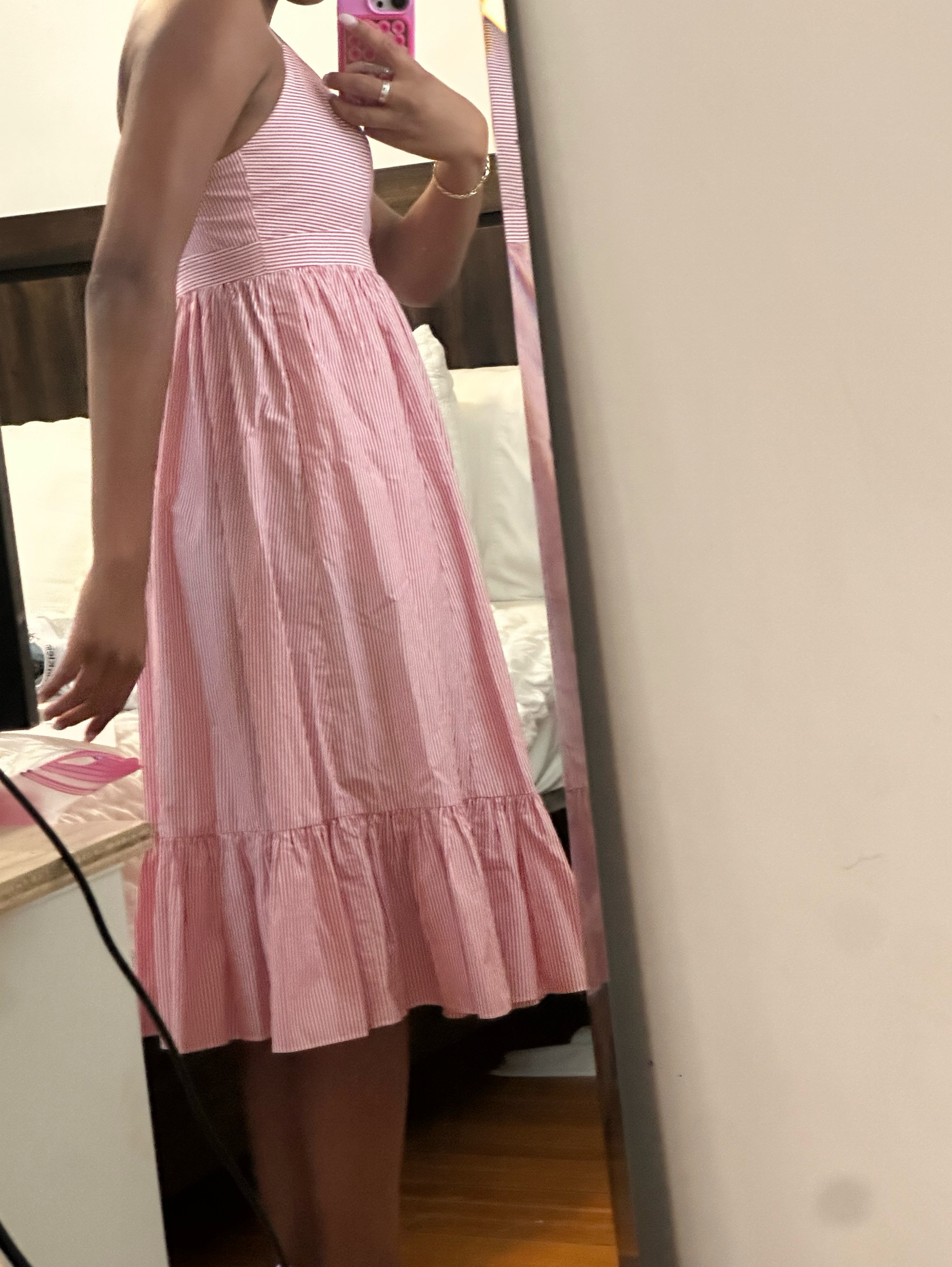j crew pink midi dress J Crew Size L Pink Pre-Owned Ladies Dress  Margaret's Fine Consignment