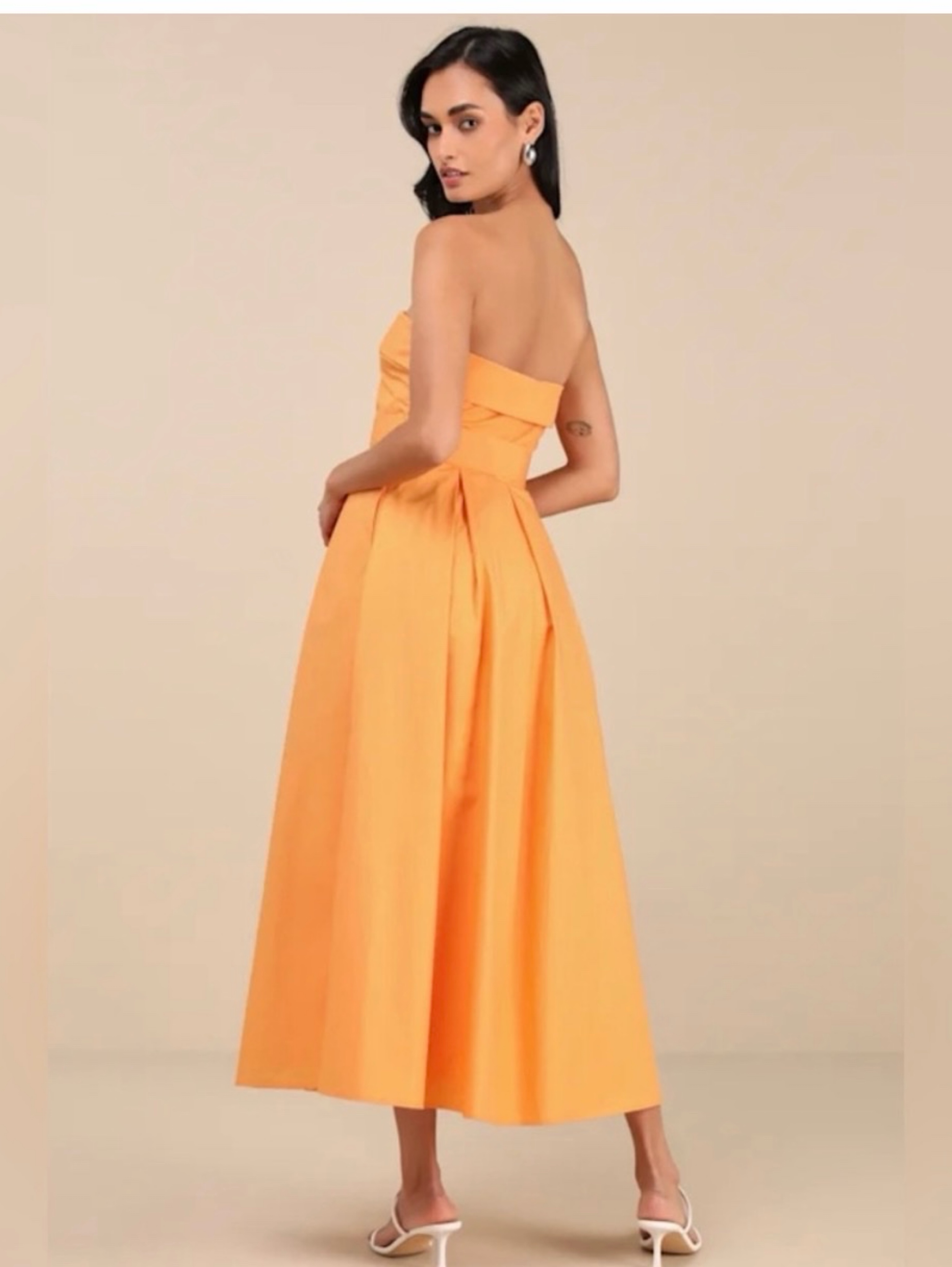 lulus orange dress | Side Button Midi | Womens | Small (Available in XXS, XS, M, L, XL) May be worn with a strapless bra Dress Casual Midi By Lulus
