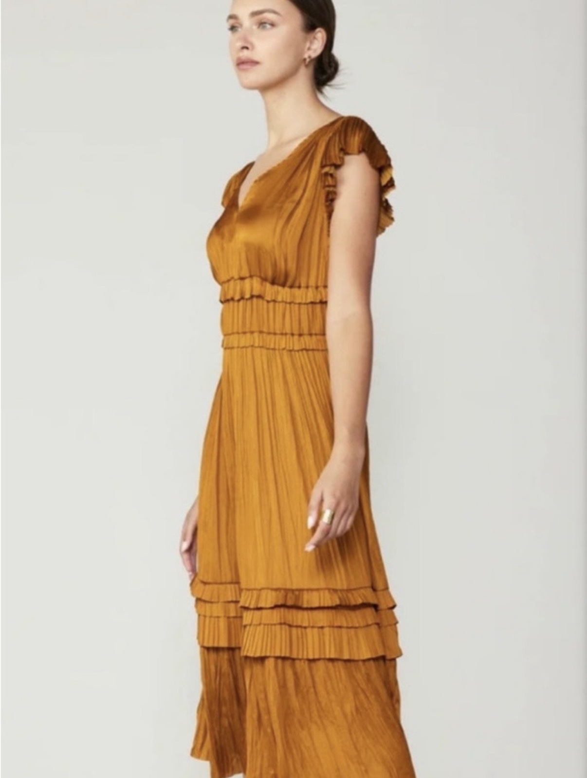 pleated frill midi dress Keyfa  Pleated Ruffle Midi Dress