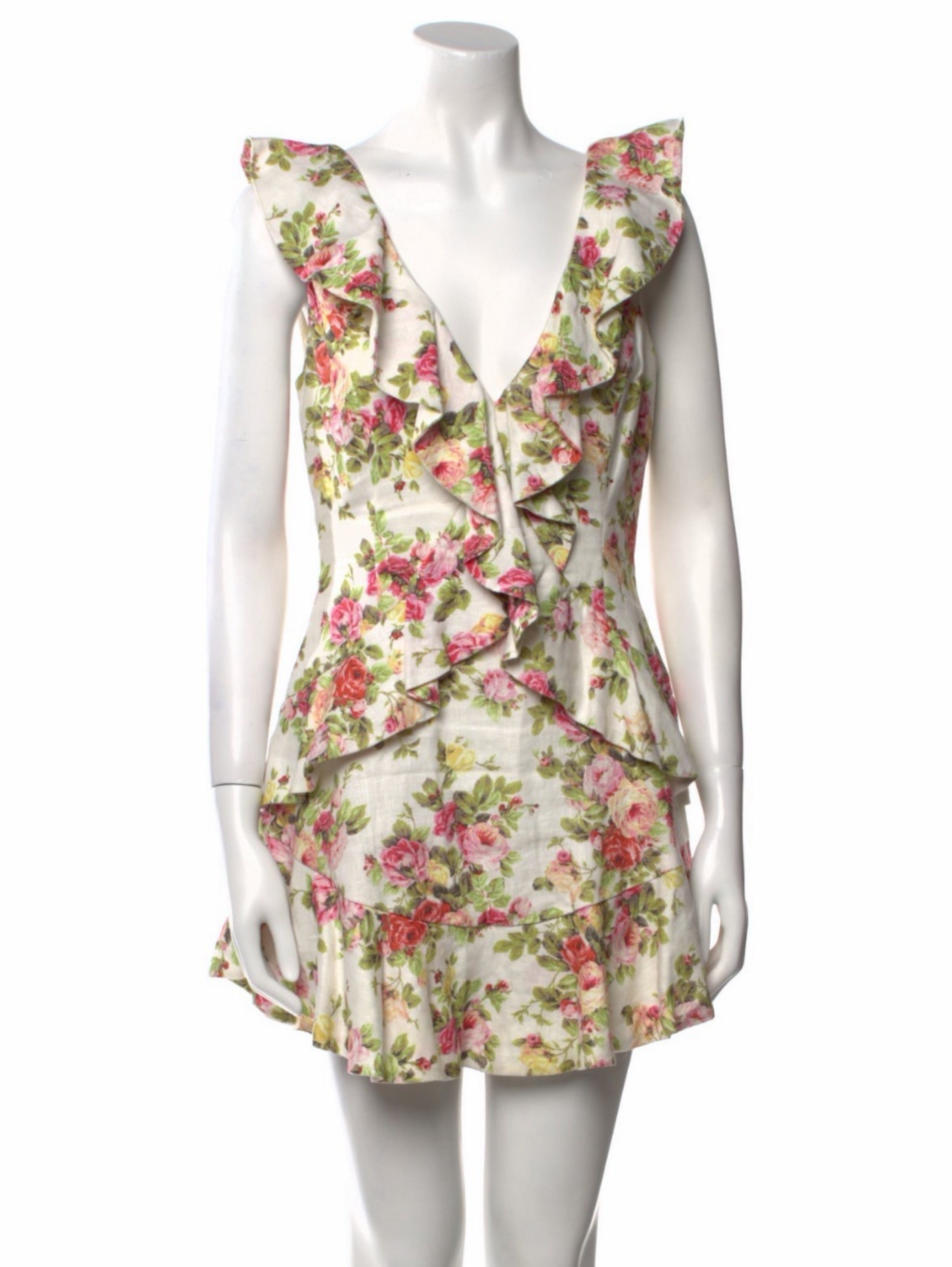 Zimmermann Floral Linen Ruffle Mini Dress