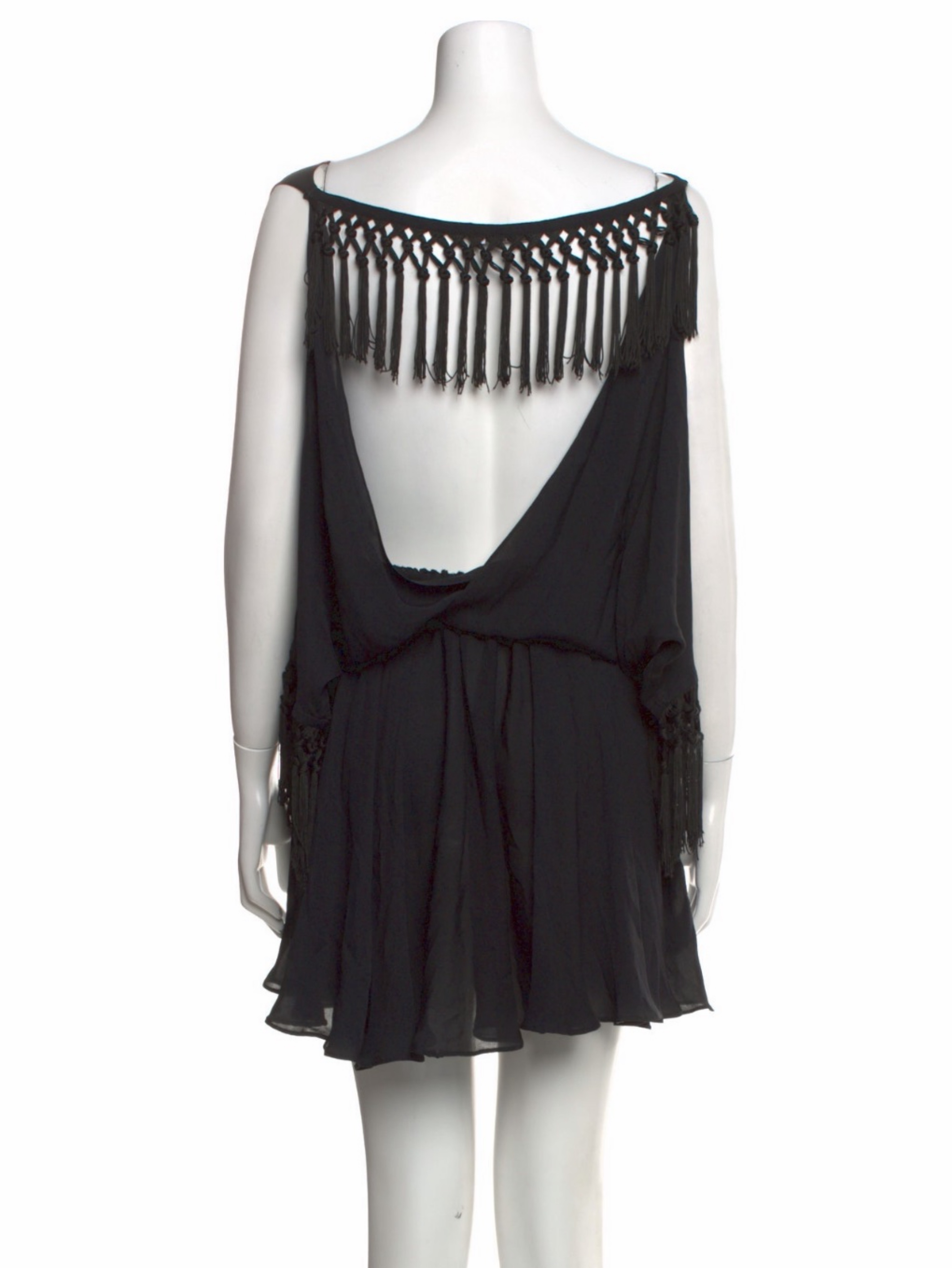 Versace Collection Black Tassel Mini Dress Bateau Neck