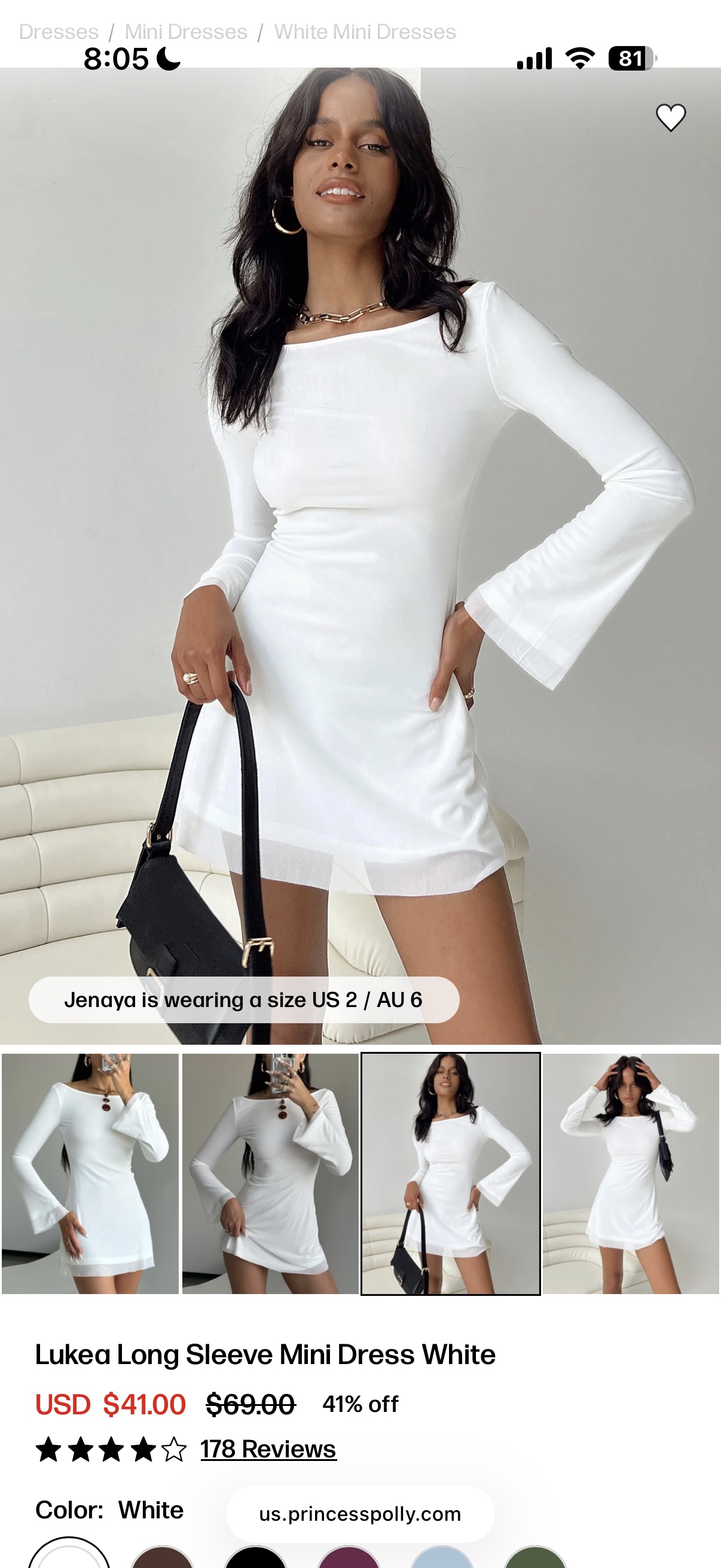 White Long Sleeve Mini Dress by Princess Polly - Pickle White Long Sleeve Mini Dress by Princess Polly - Pickle