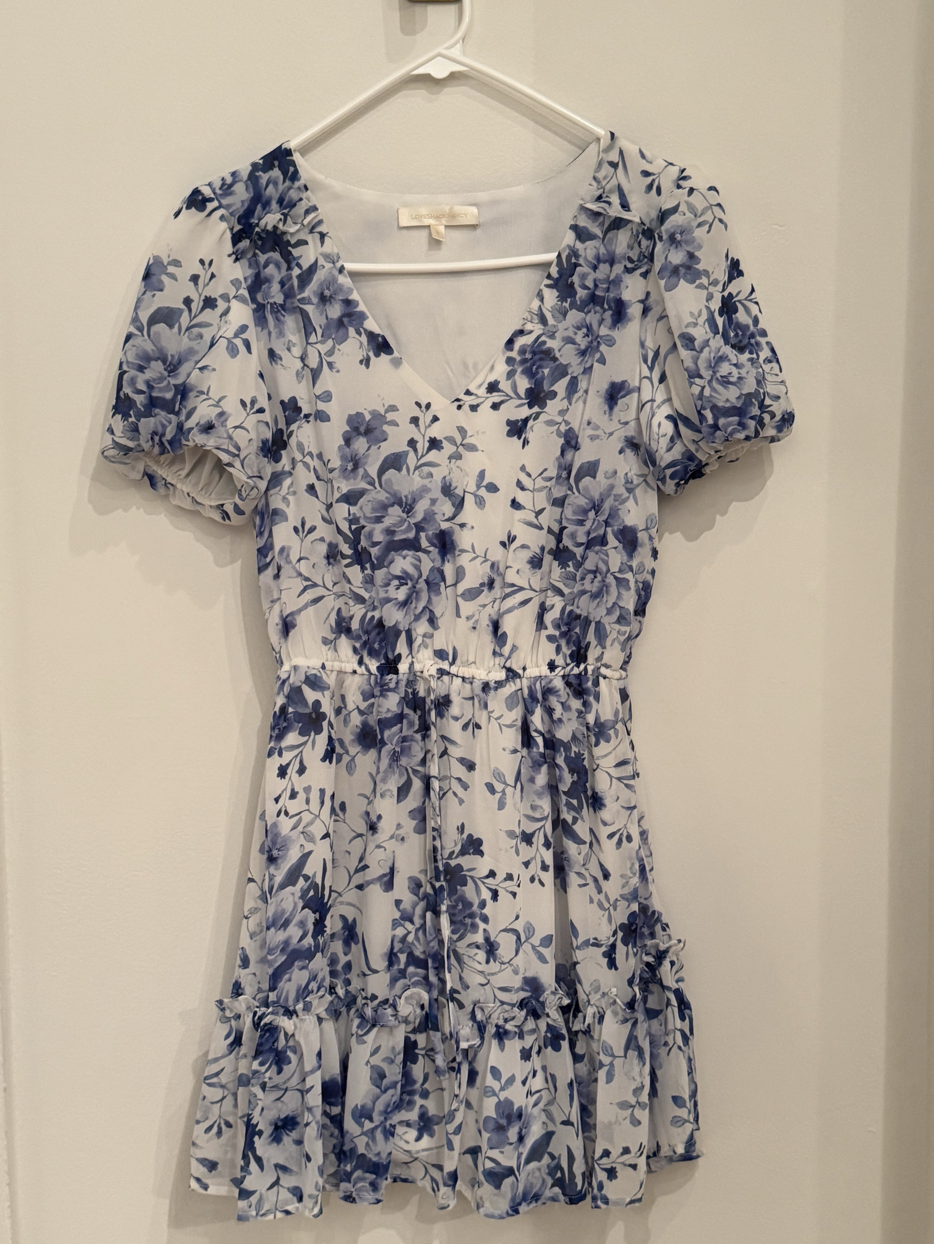 love shack fancy blue floral mini dress Lomina Fragrance Print Silk Mini Dress- Women's Designer Luxury Dresses