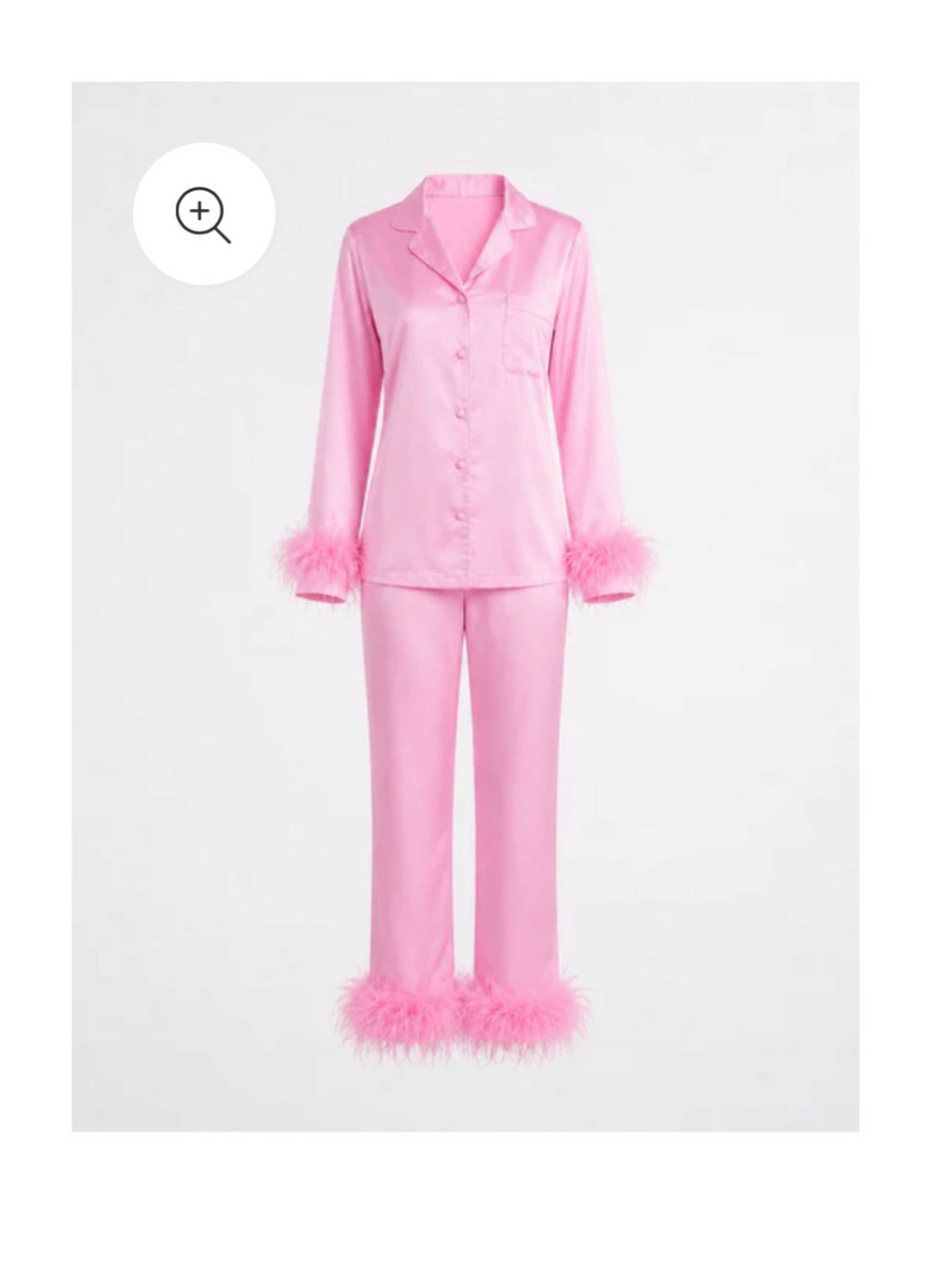 Bon viviann Pink Satin Feather Trim Pajama Set