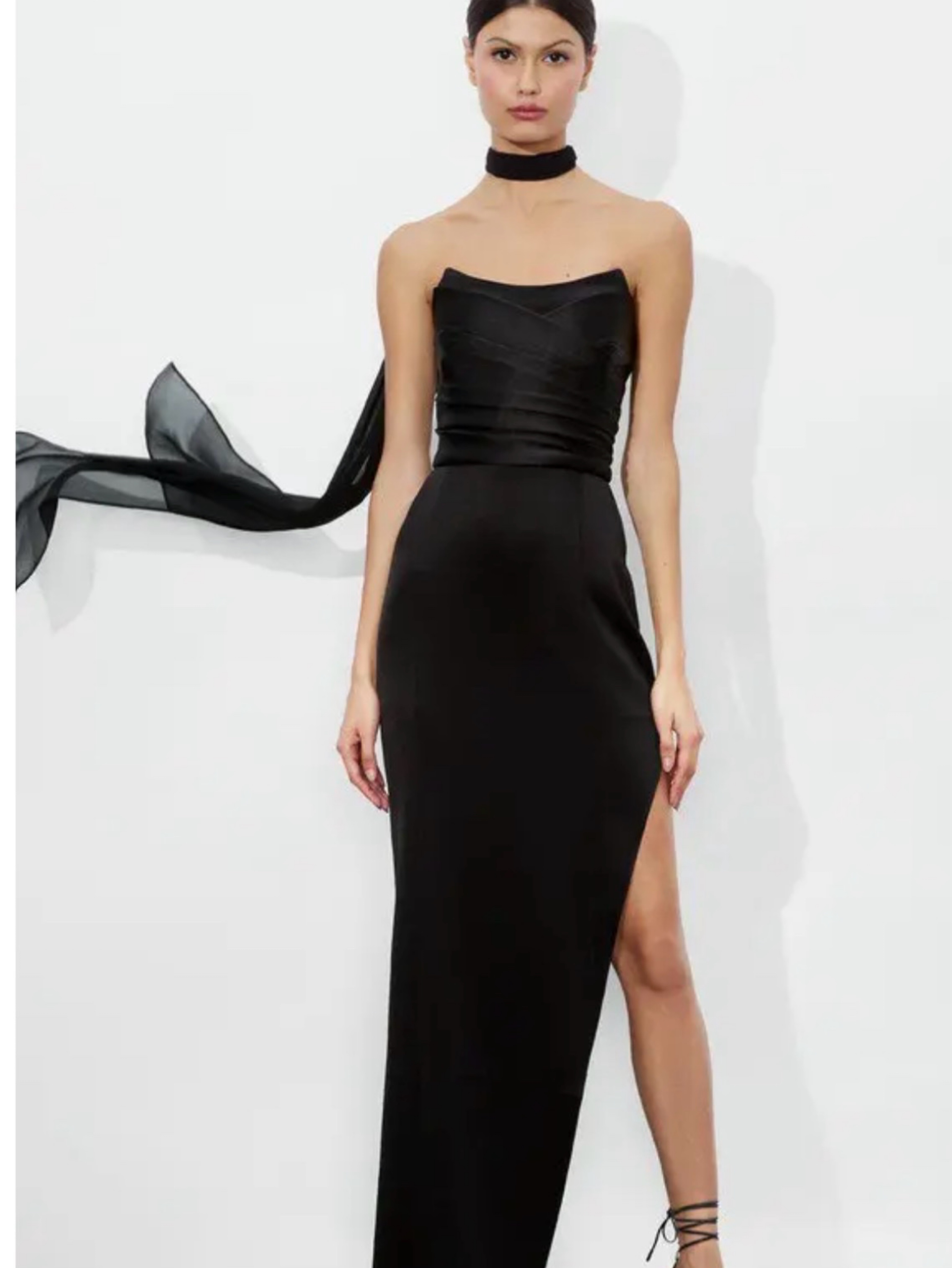 Alice and Olivia Carlea Scarf Slit Maxi Dress in Satin