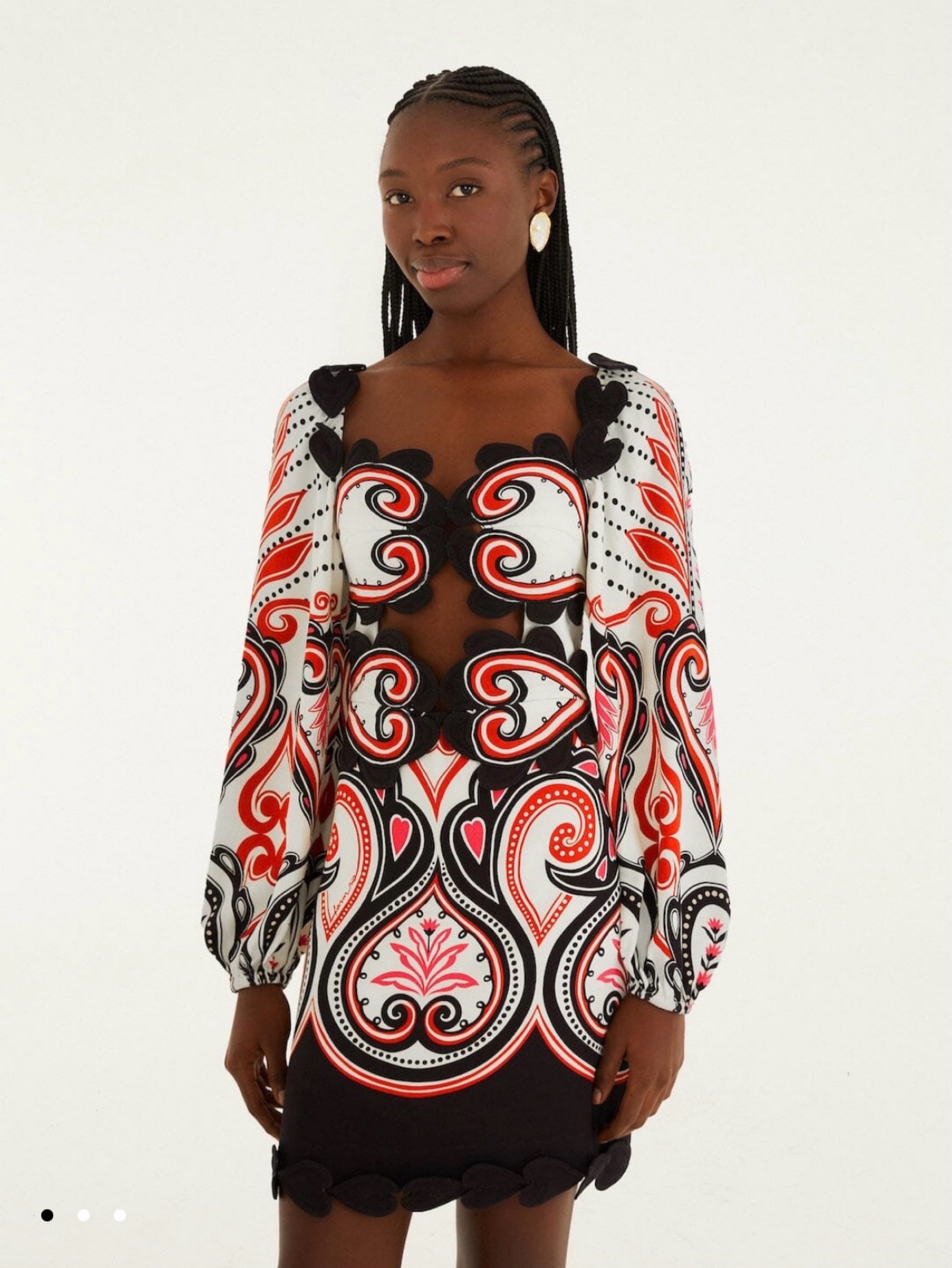 FARM RIO Off-White Graphic Ainika Cut-Out Hearts Mini Dress by