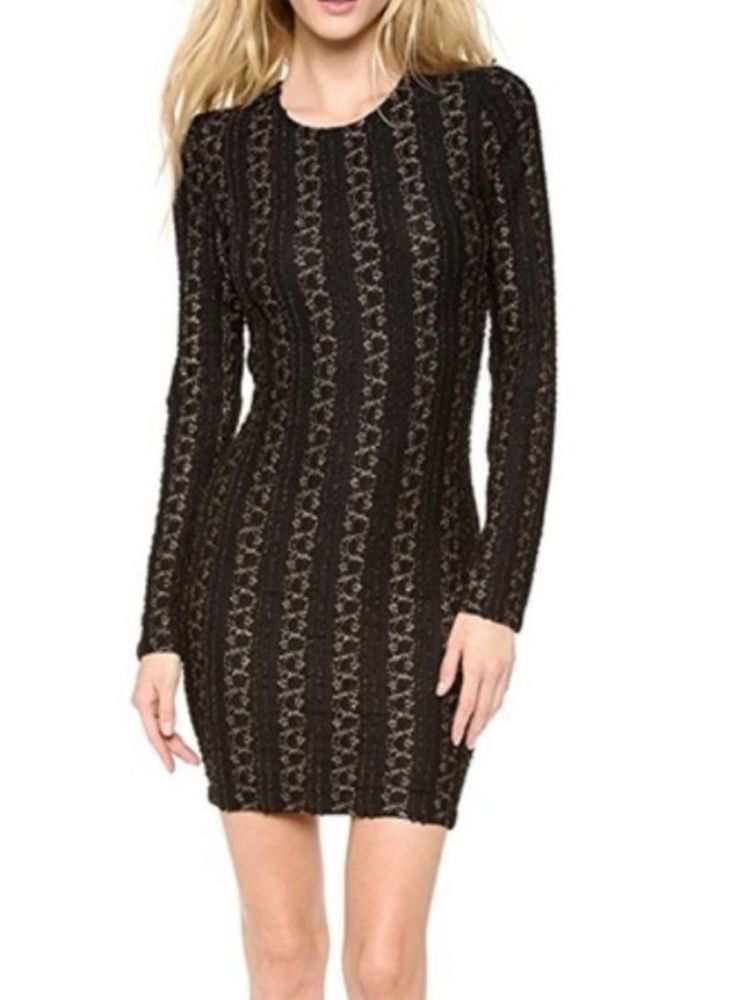 Torn by Ronny Kobo Gold Metallic Lace Long-Sleeve Bodycon Dress by Torn by Ronny Kobo