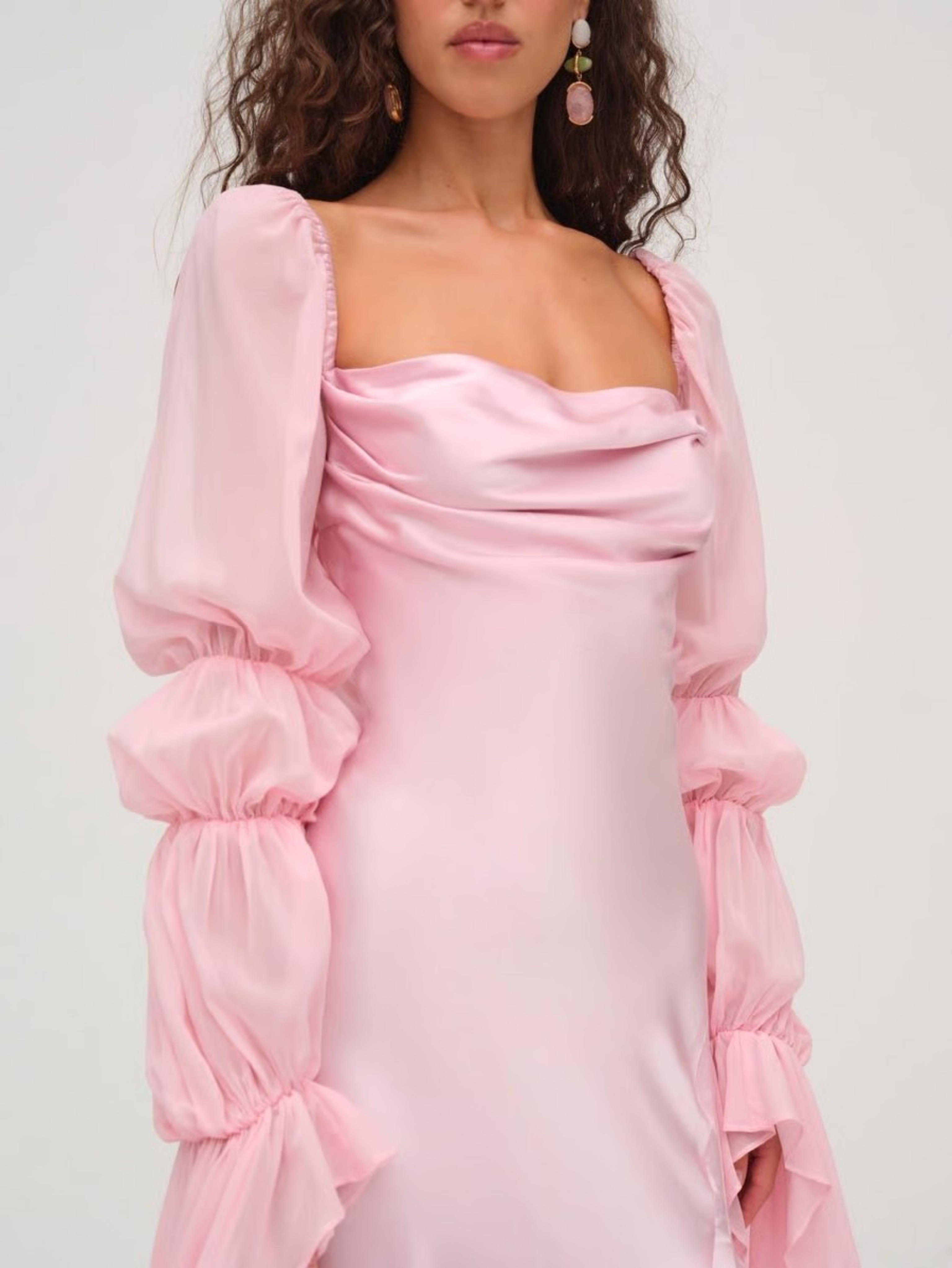 willow satin slit cowl dress Charmeuse Cowl Bridesmaid Dress with Swag Sleeves