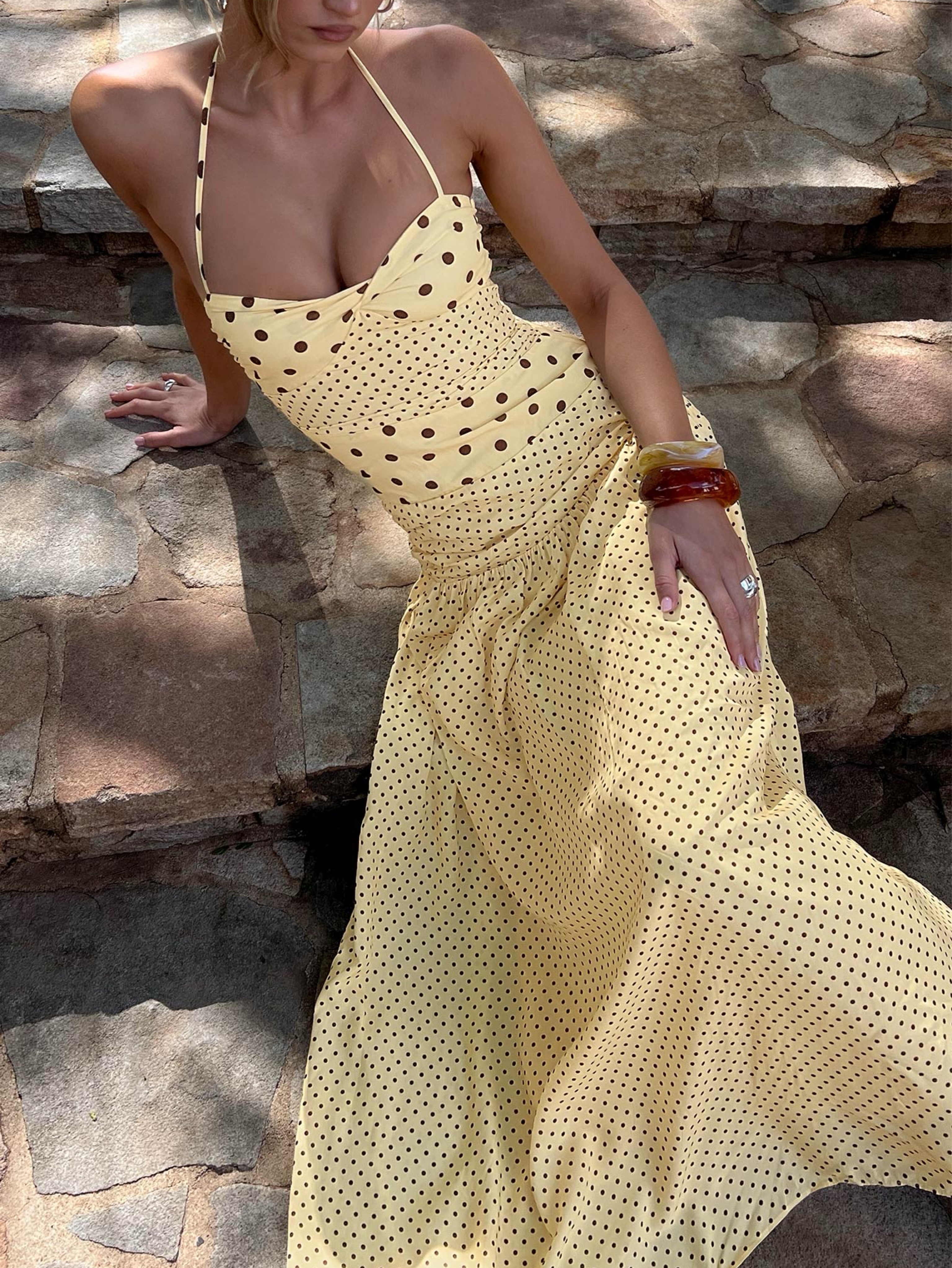 polka dot halter dress princess polly Marguerite Halter Maxi Dress | White Polka Dot | Womens