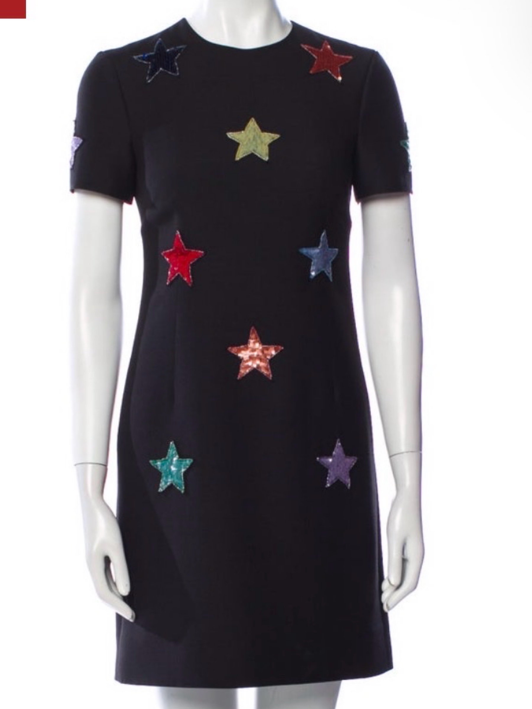 VALENTINO Black Embroidered Wool Silk Star Knit Dress by Valentino