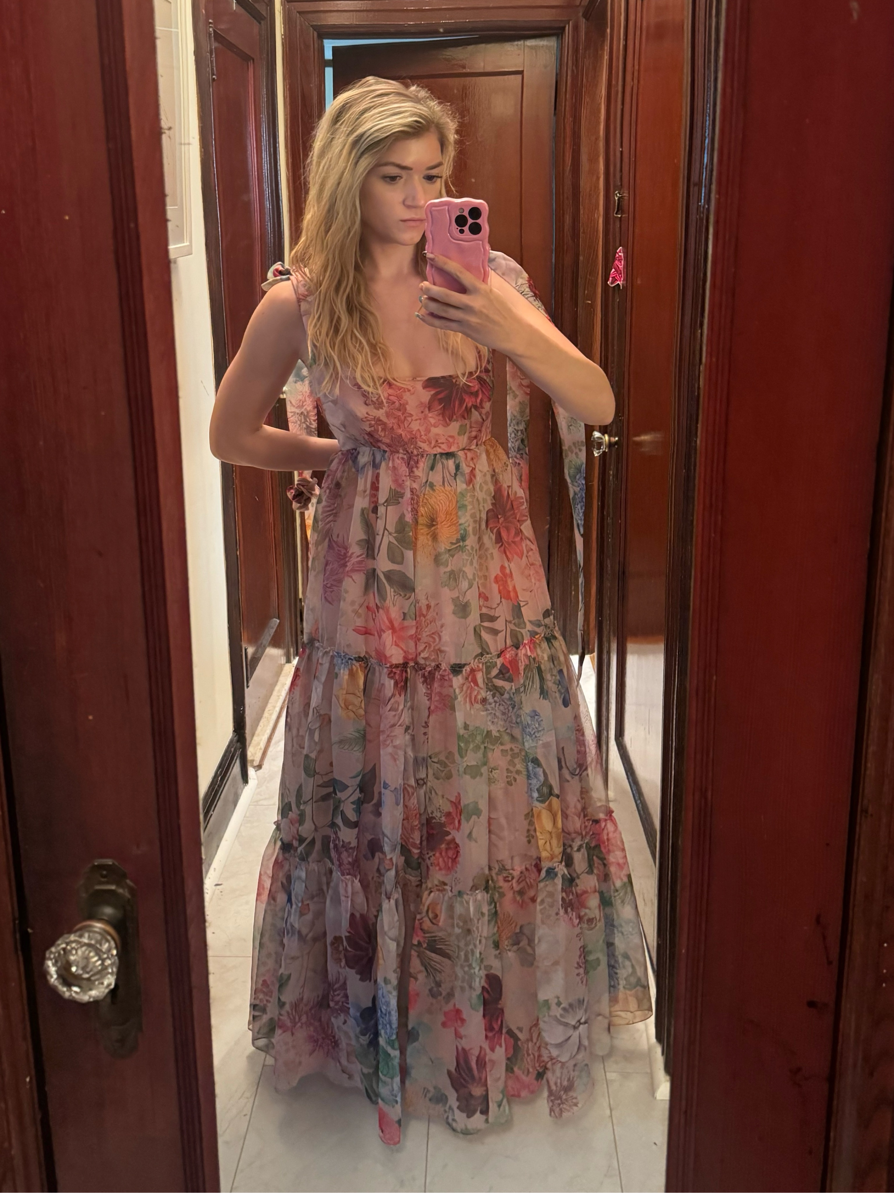 Floral garden party black tie maxi dress