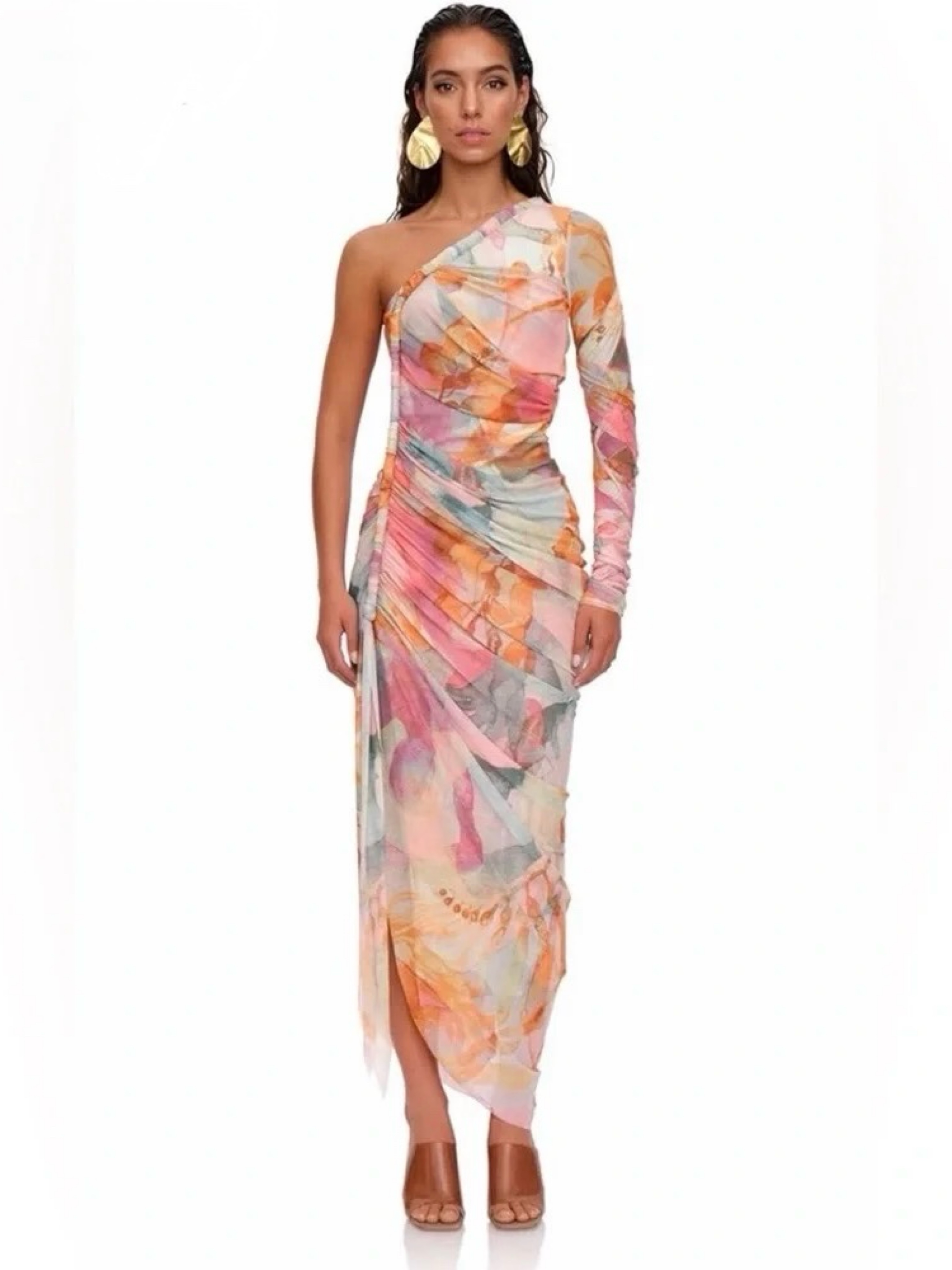 Andrea Iyamah Turi One-Shoulder Mesh Midi Dress