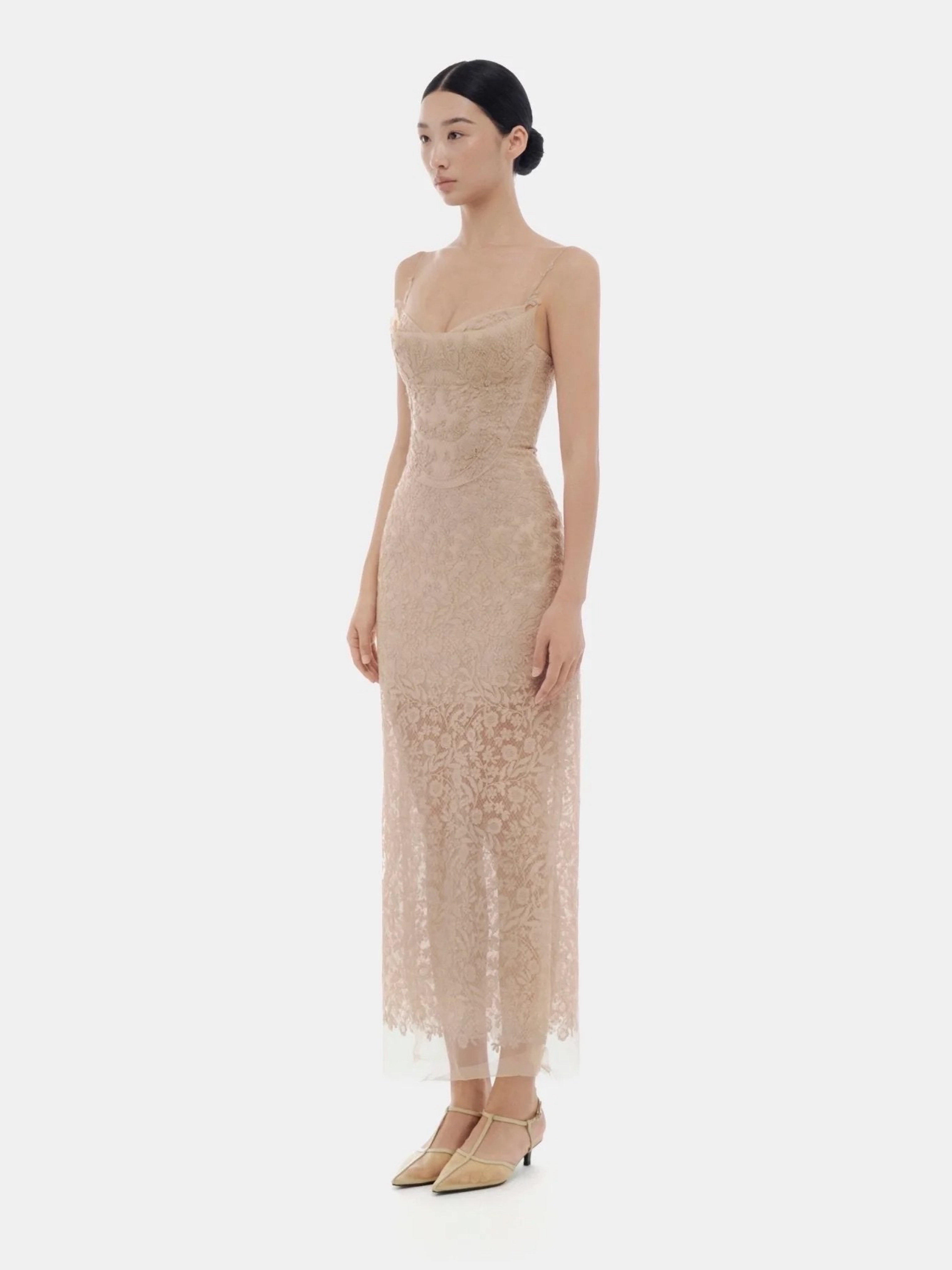 Nude Lace Midi Dress from Montsand (WITH TAGS)