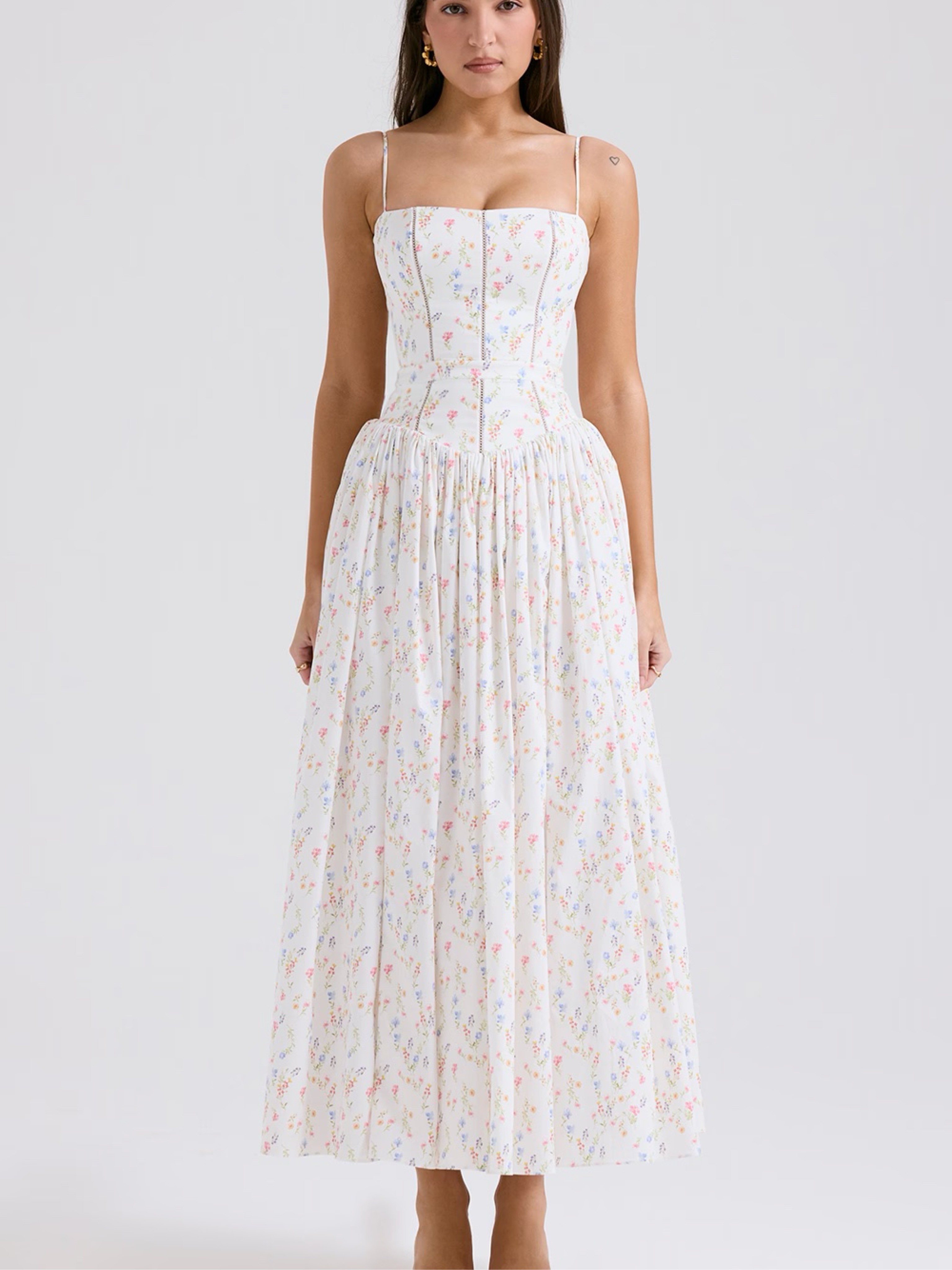 House of CB — Ysabella Dress | White Posy Print Cotton Maxi Sundress