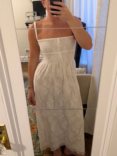Hill House White Lace Smocked Maxi Dress by Hill House Home - Pickle