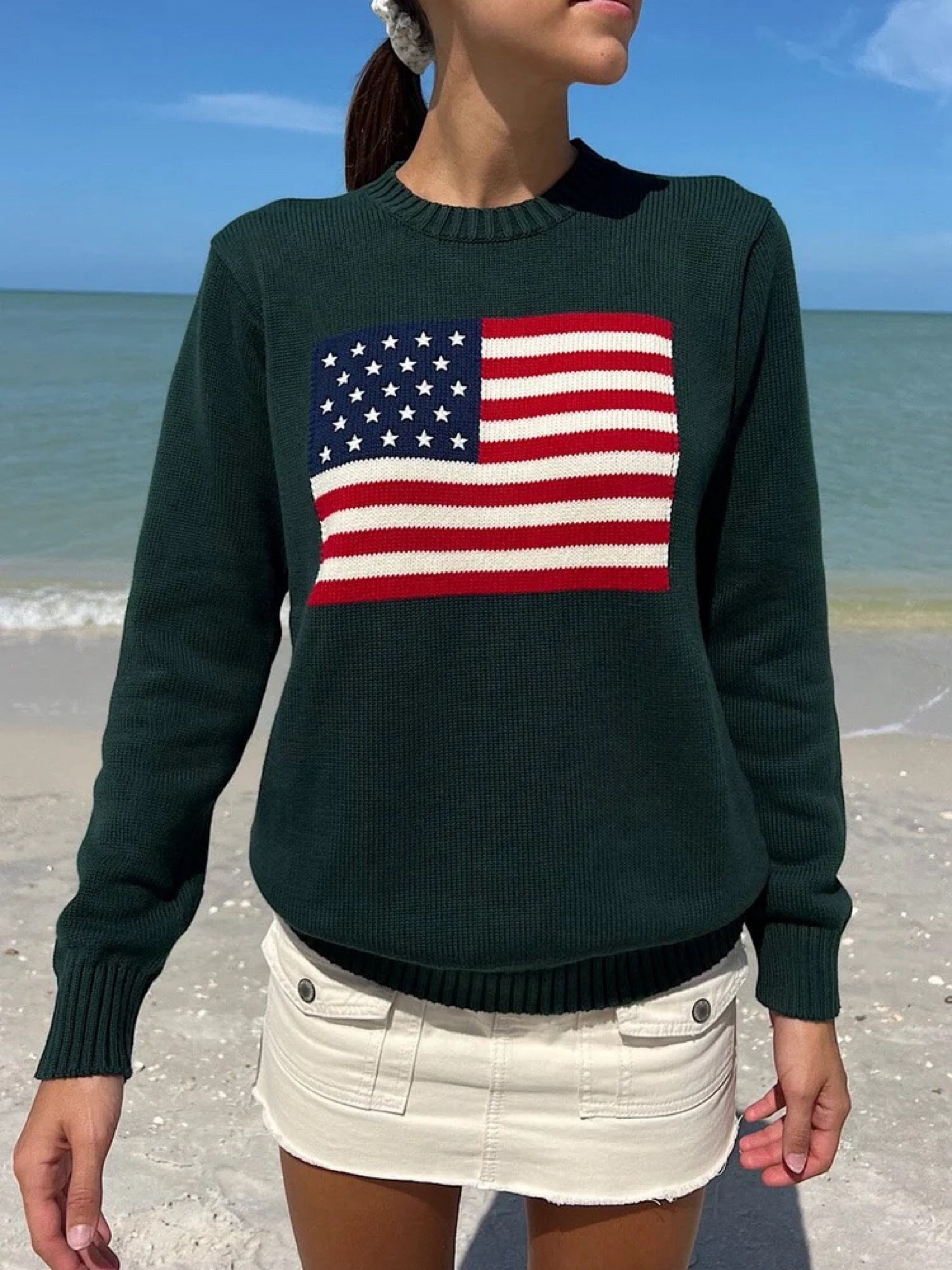American flag hunter green sweater