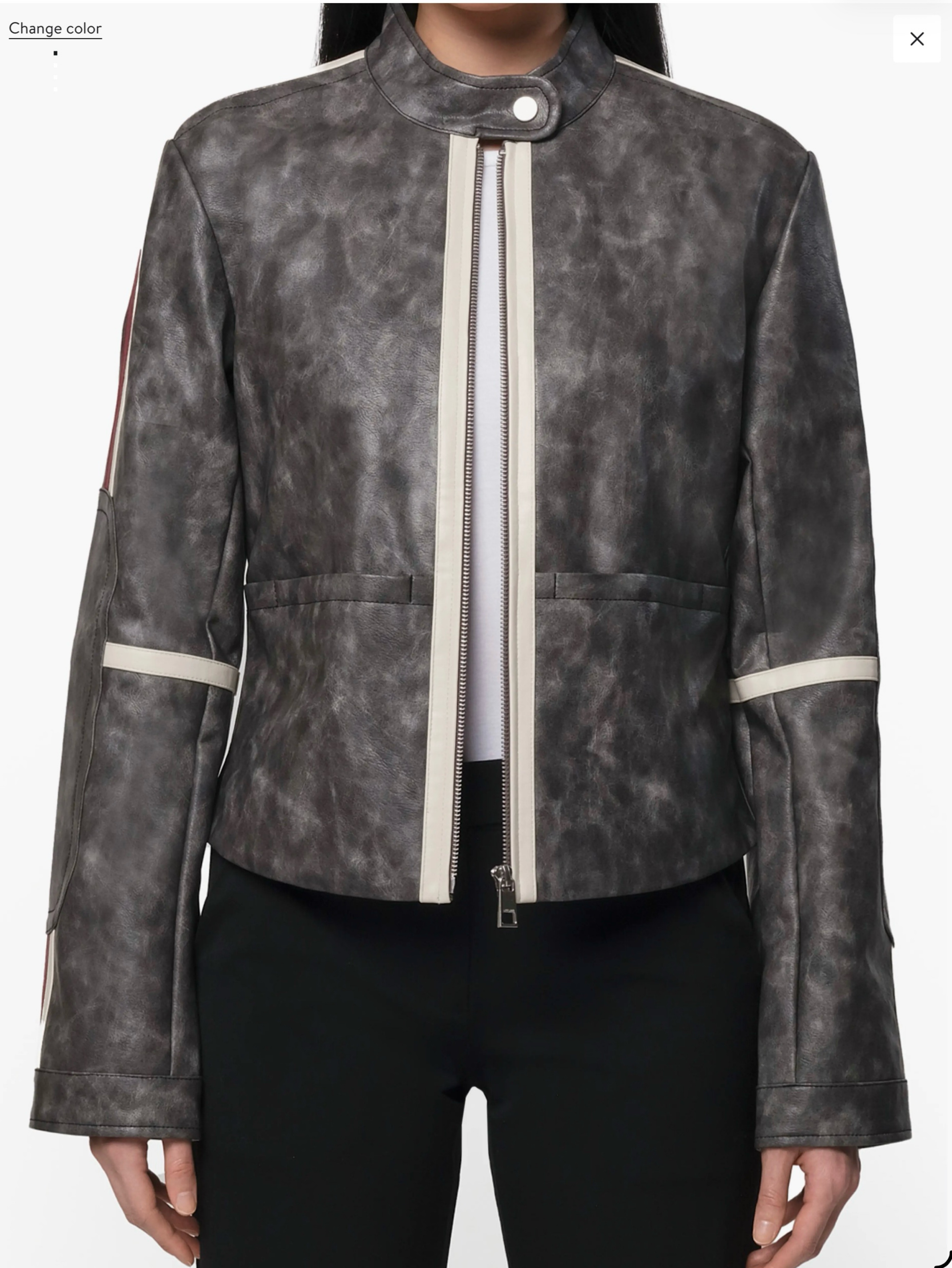 Casey Distressed Crop Faux Leather Moto Jacket