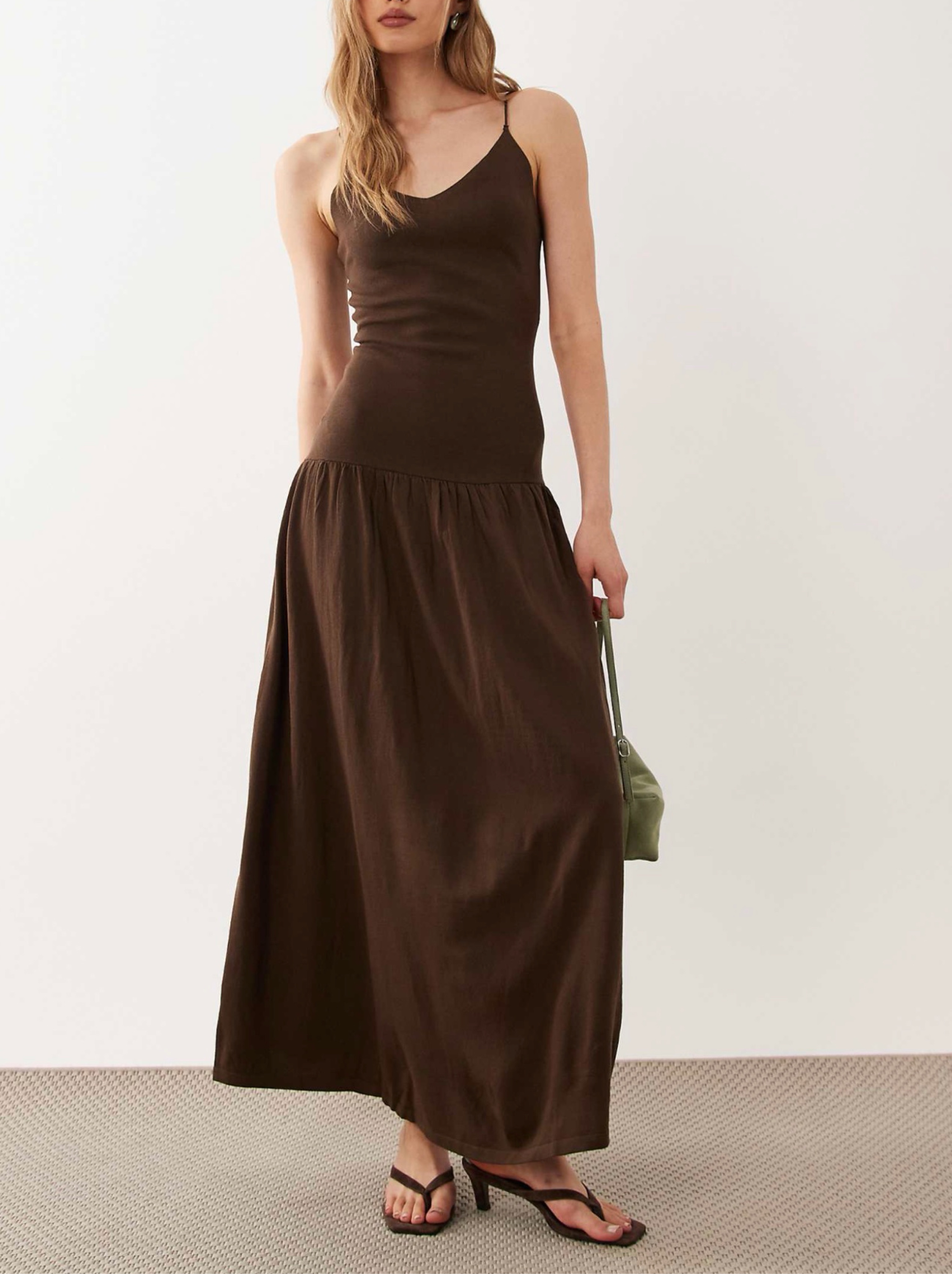 chocolate brown drop waist dress ASOS Design - Maxi Dress - Women - Cotton/Spandex - 0 US