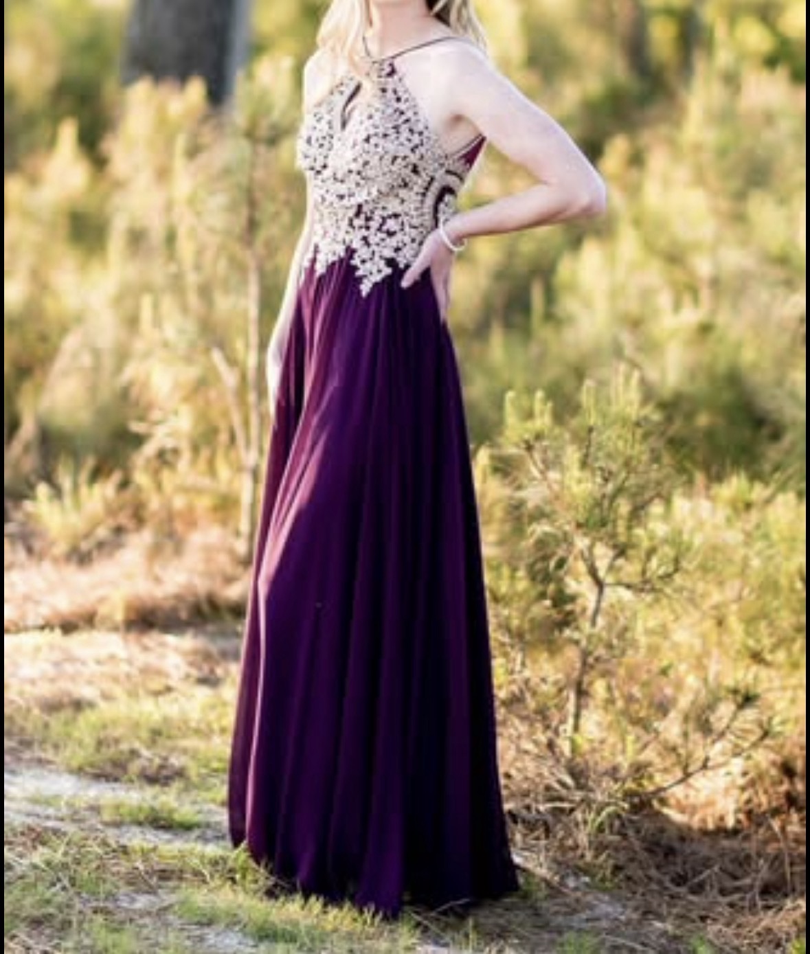 Anny Lee Plum and Gold Lace Formal Gown by Anny lee - Pickle Anny Lee Plum and Gold Lace Formal Gown by Anny lee - Pickle