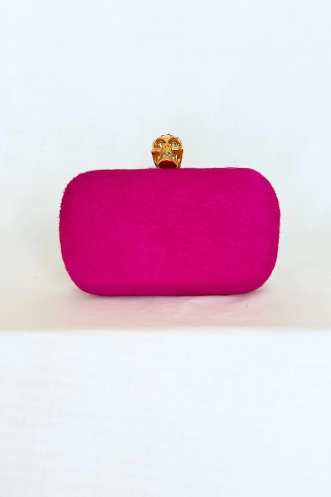 Alexander McQueen Skull Box Clutch in Fuchsia Pony Hair