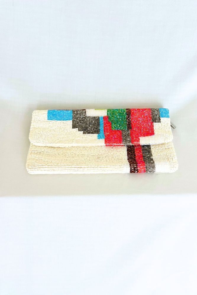 BCBG MAXAZRIA Multicolor Beaded Foldover Clutch