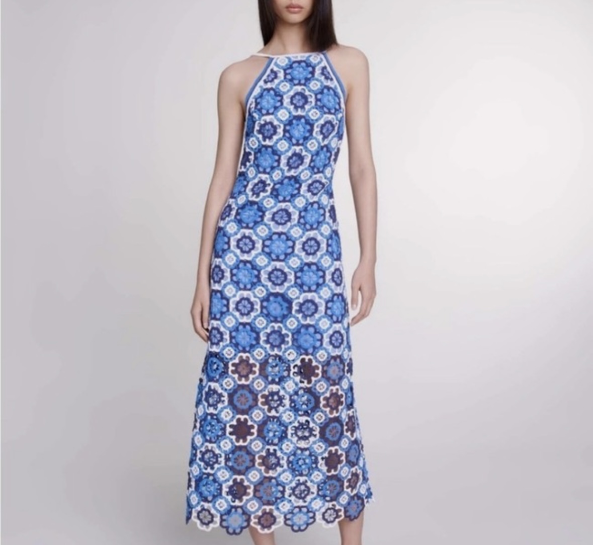maje blue crochet dress Rhinestone mini For Women It features a regular fit Maje crochet Panel Knitted Mini