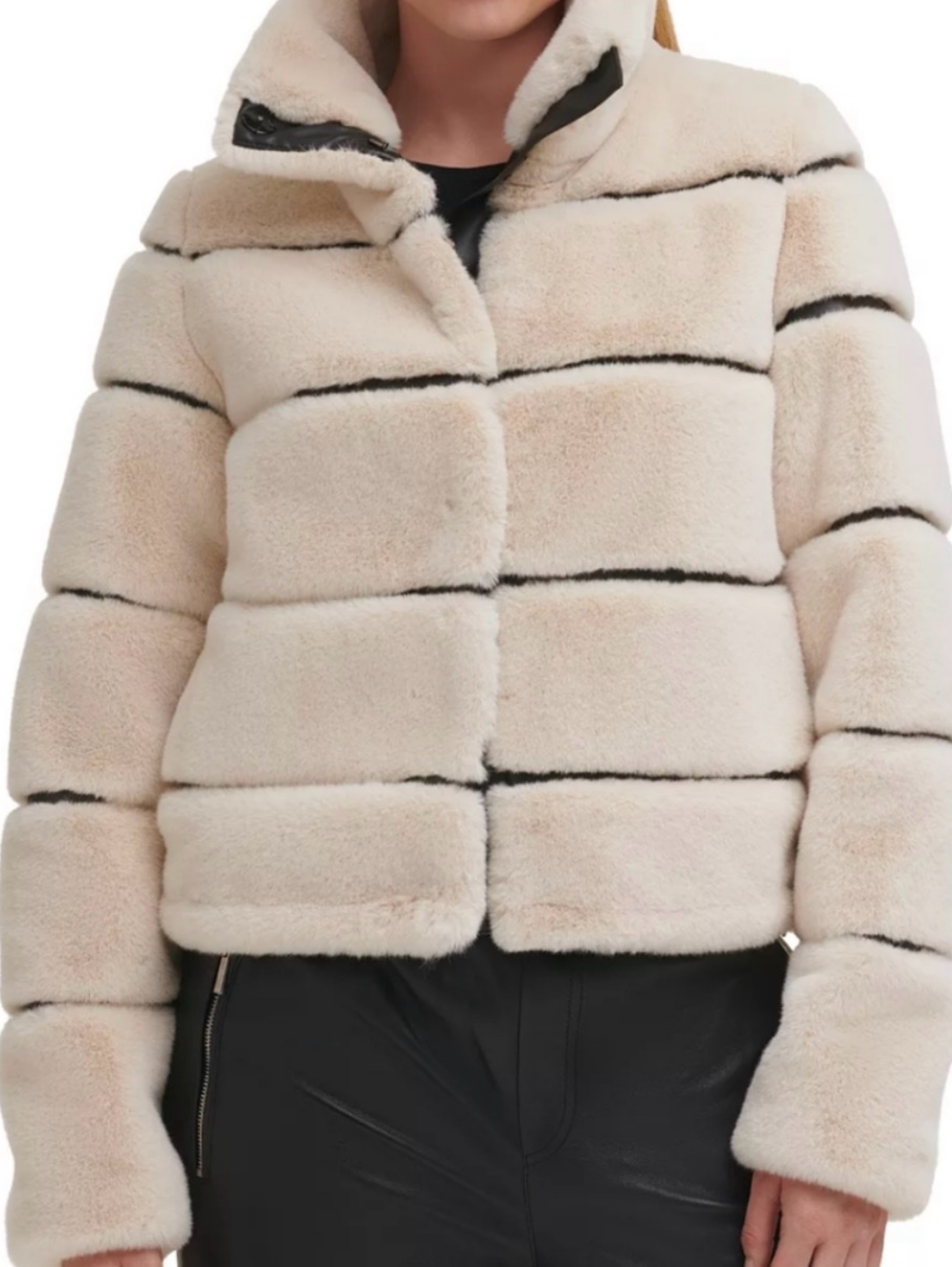 Karl Lagerfeld Paris Ivory Faux Fur Puffer Jacket