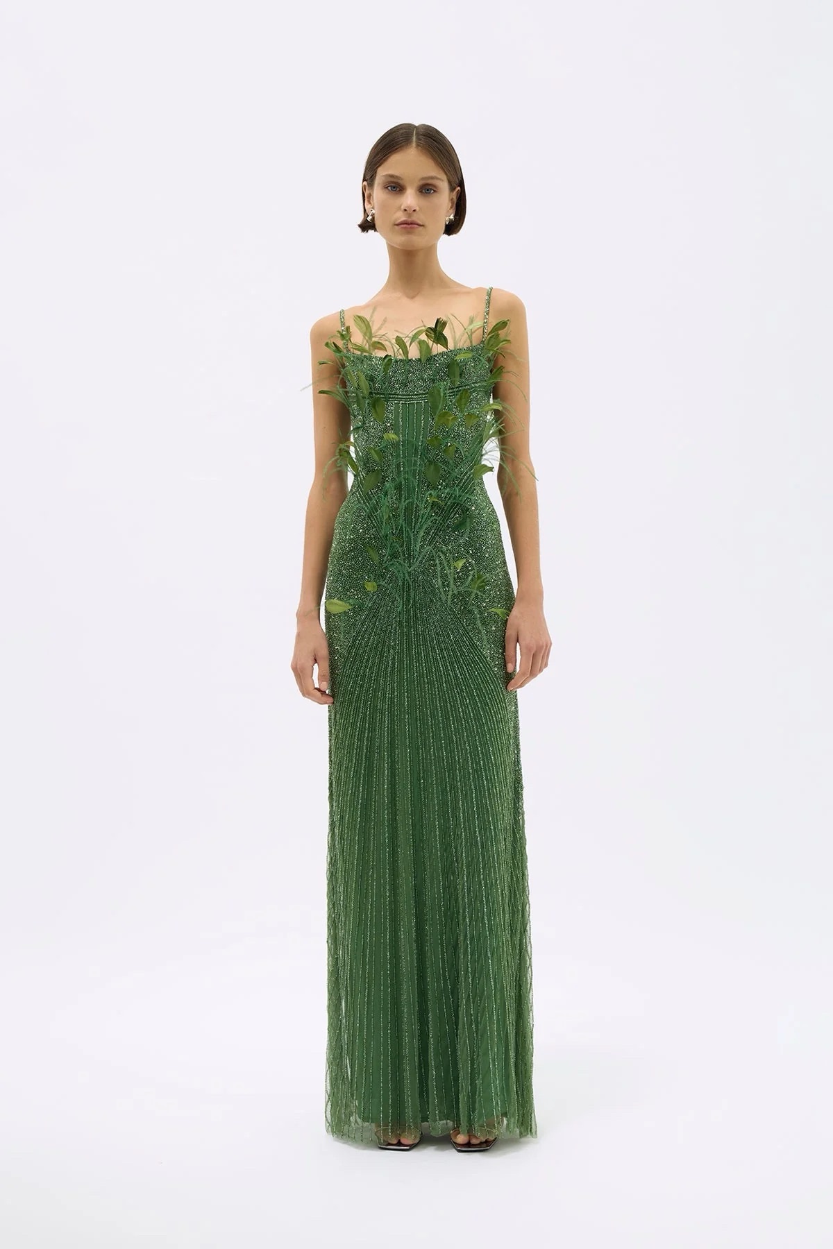 rachel gilbert beaded dress Rachel Gilbert Green Beaded Evening Gown by Rachel Gilbert