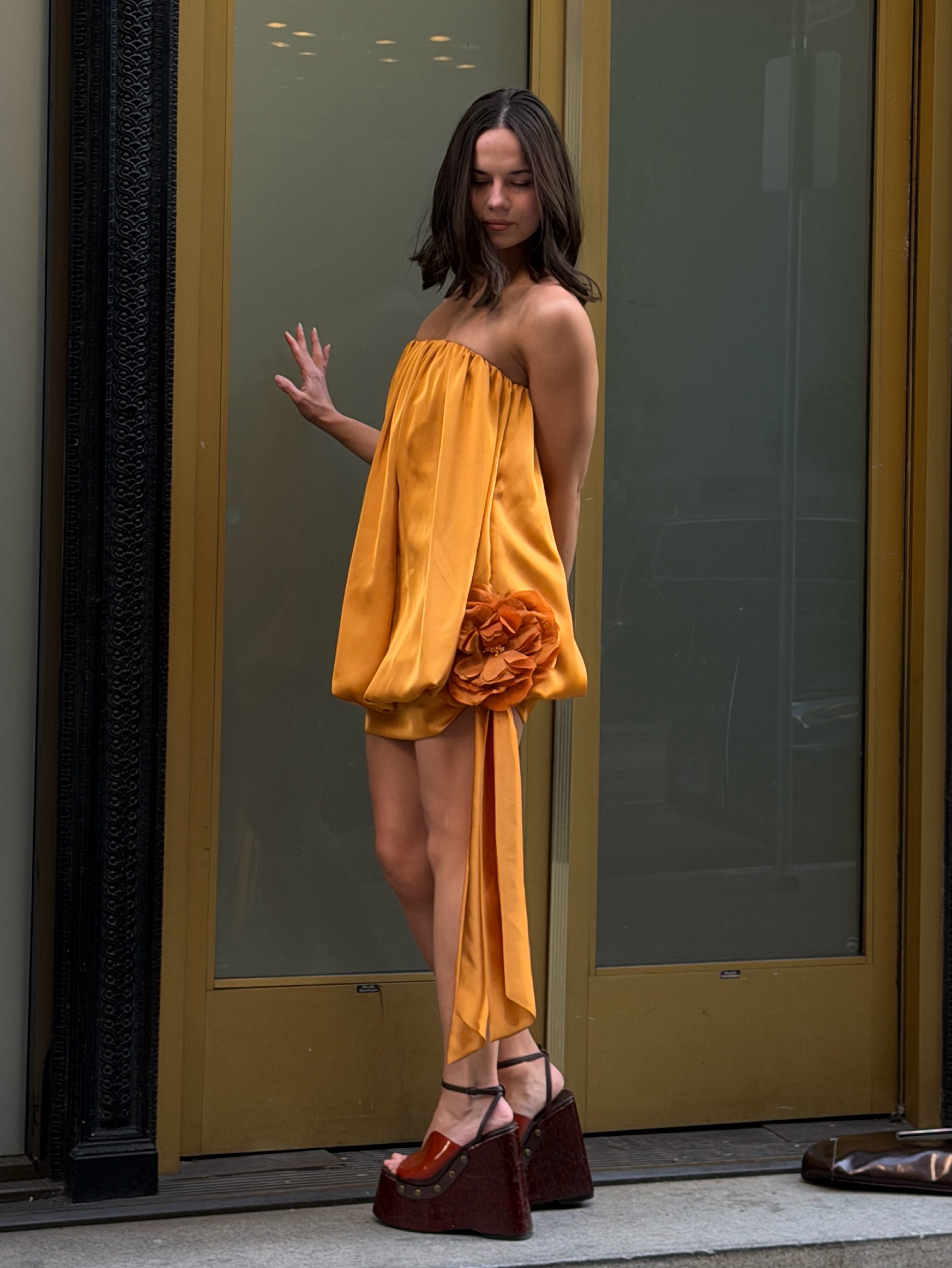 orange strapless mini dress Kimar Mini Dress in Orange