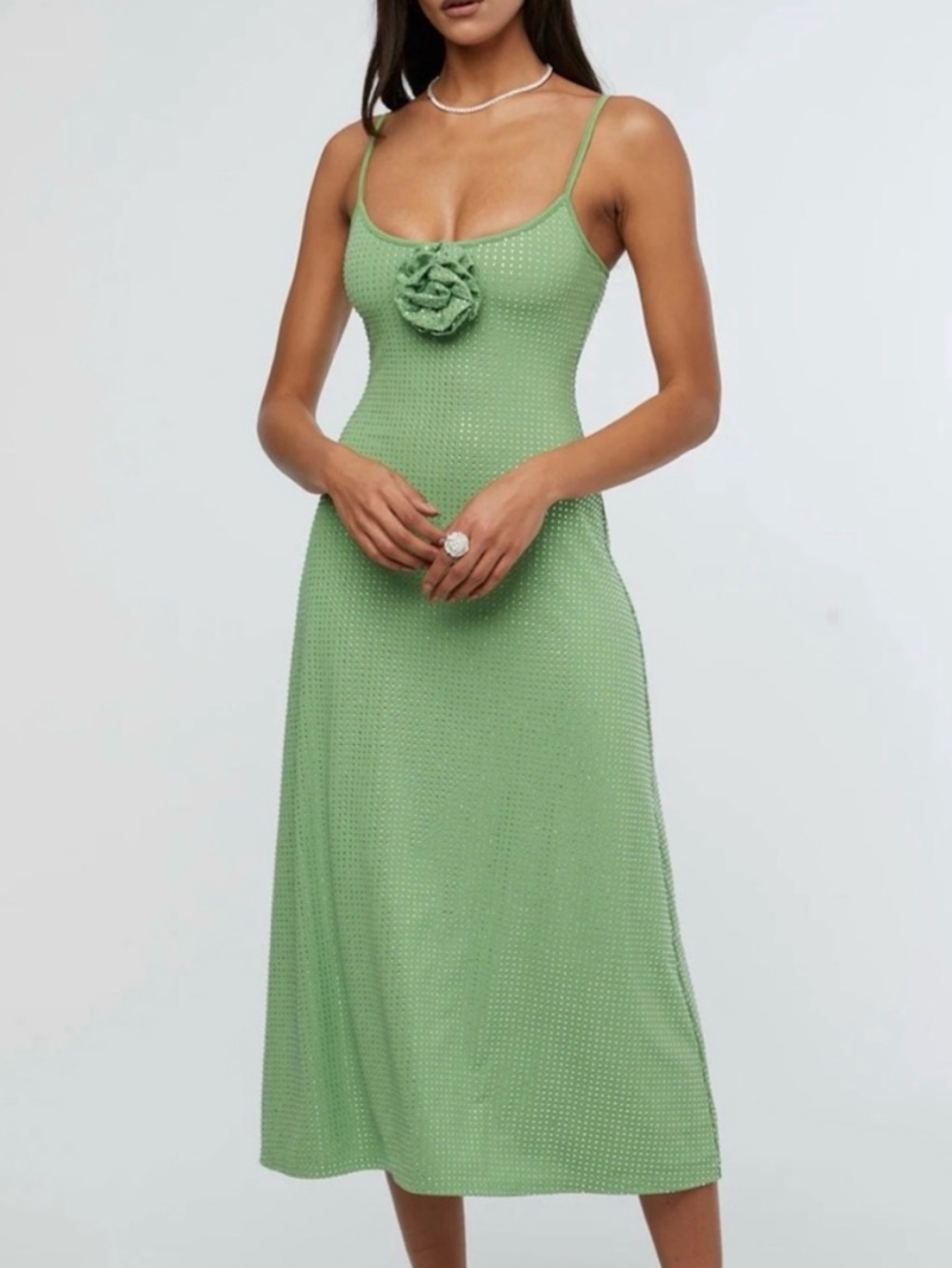 weworewhat green dress WeWoreWhat Lace Halter Maxi Dress in Sage Multi