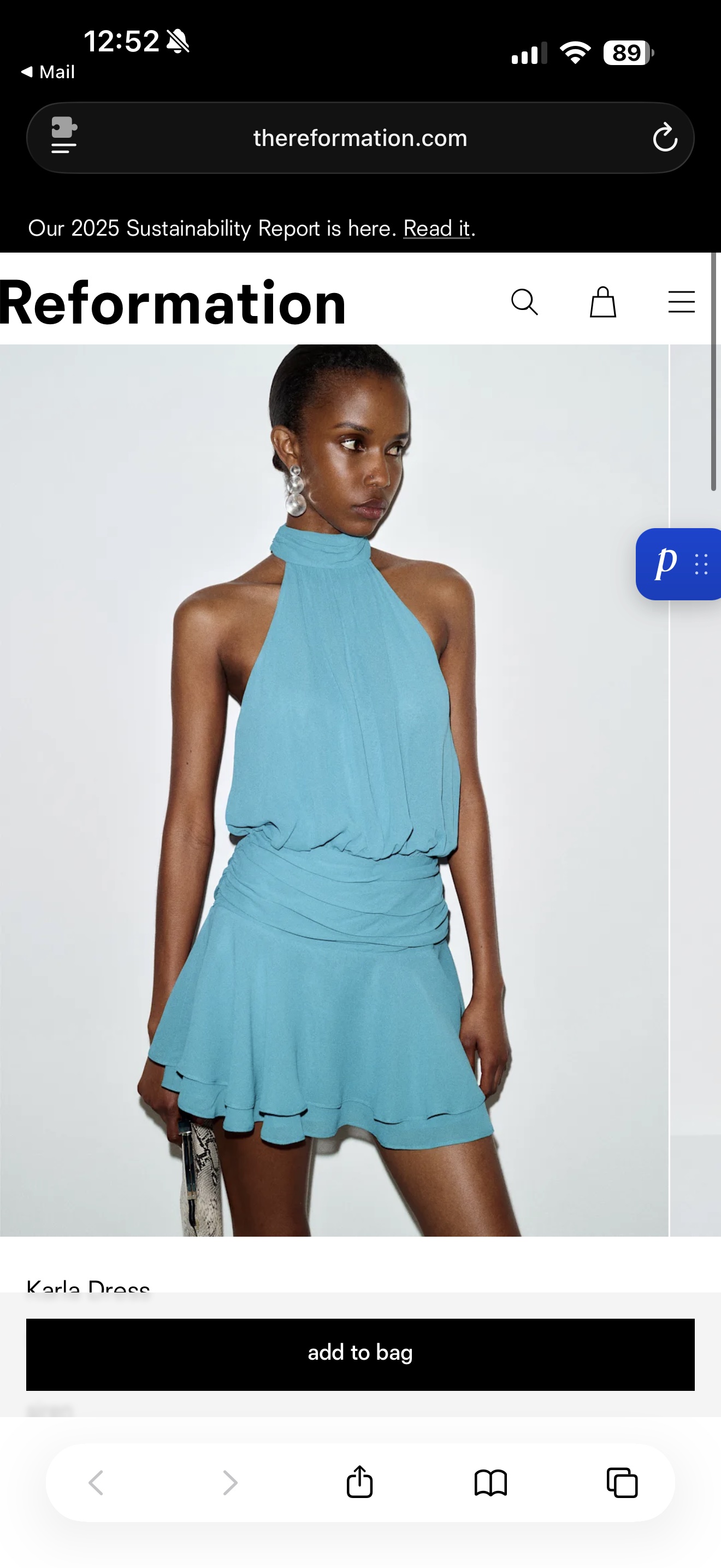 Reformation Turquoise Halter Mini Dress by Reformation - Pickle