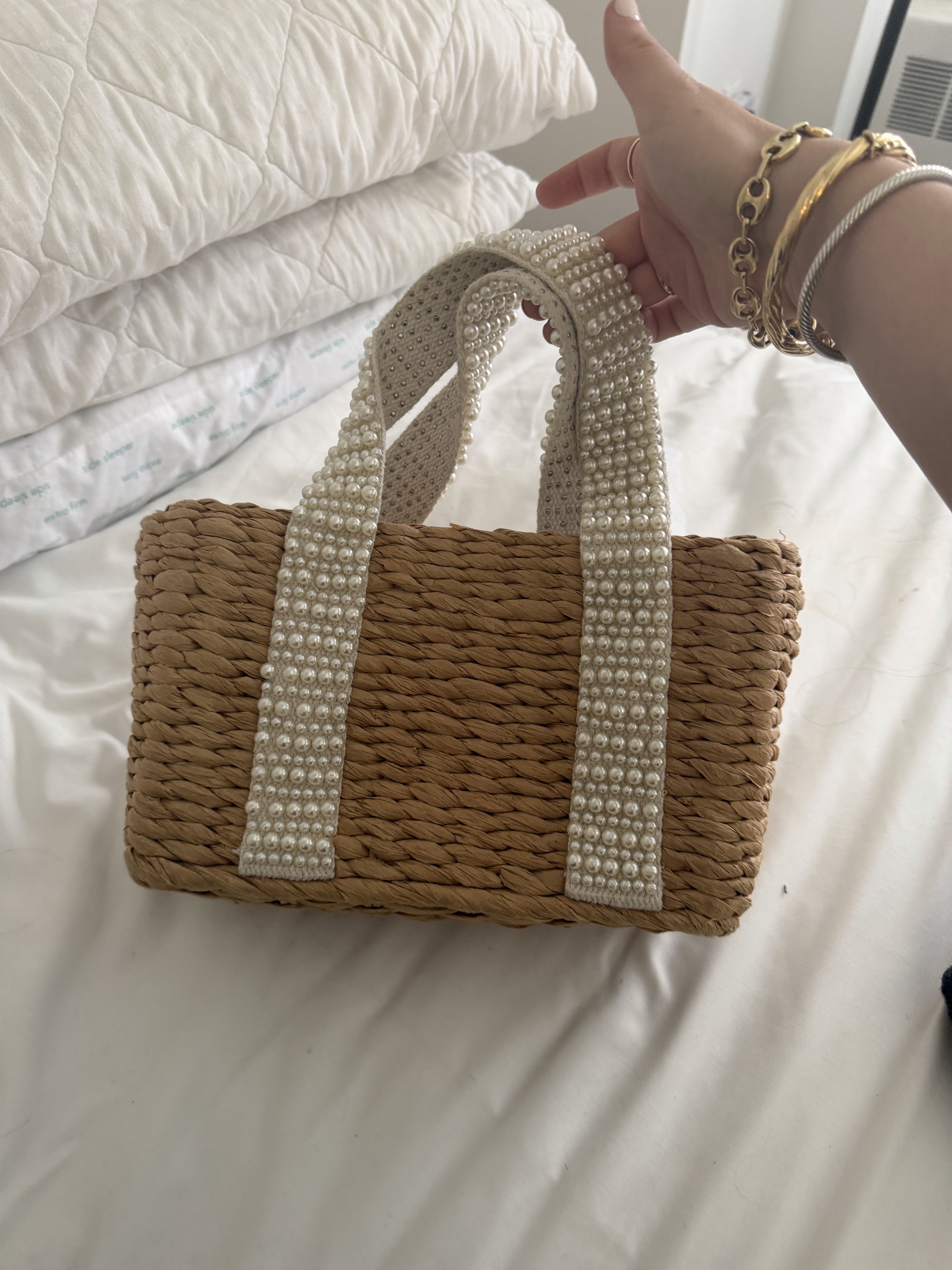 Isaac Mizrahi Pearl-Strap Woven Totebag by Isaac Mizrahi - Pickle