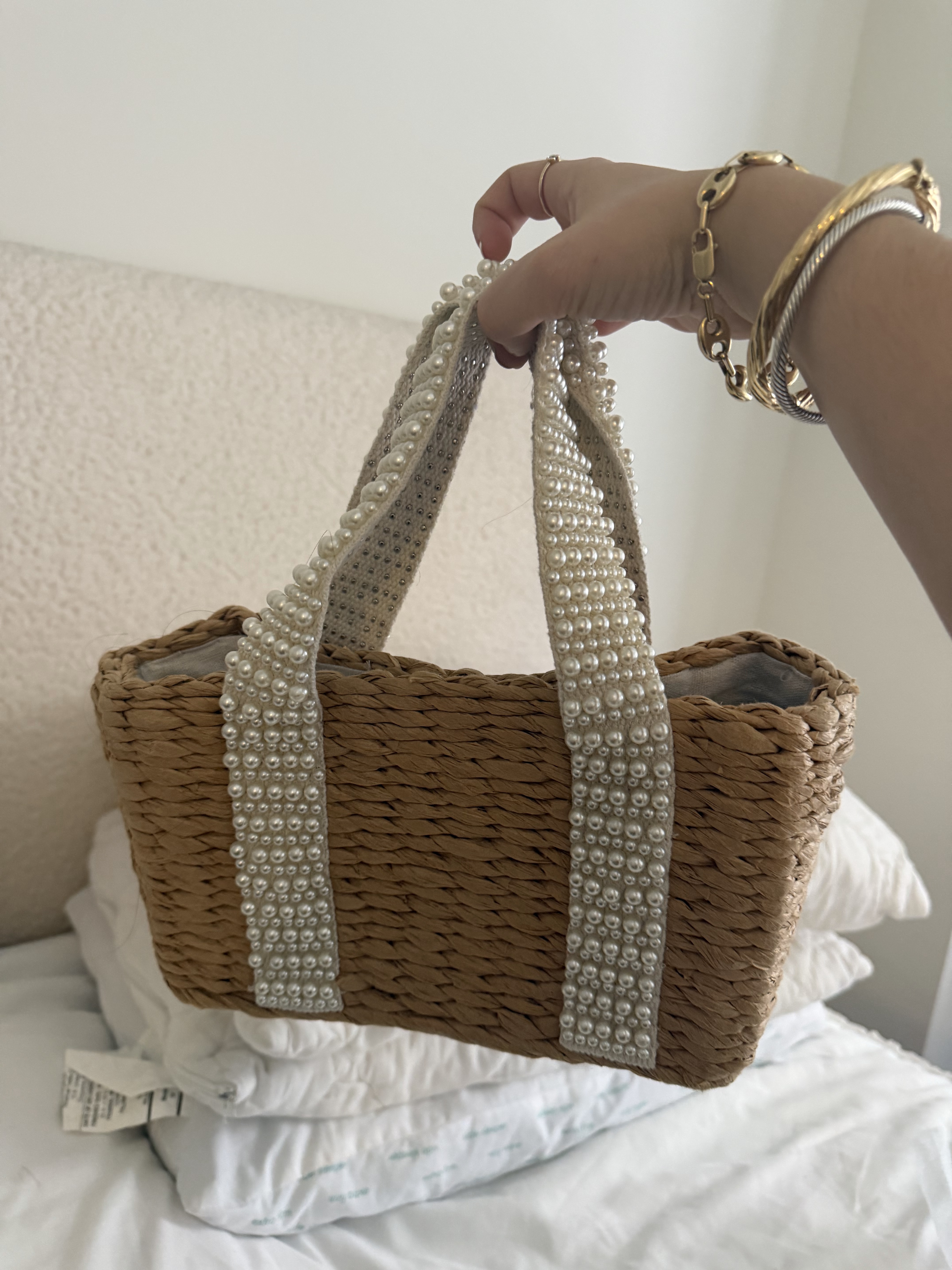 Isaac Mizrahi Pearl-Strap Woven Totebag by Isaac Mizrahi - Pickle