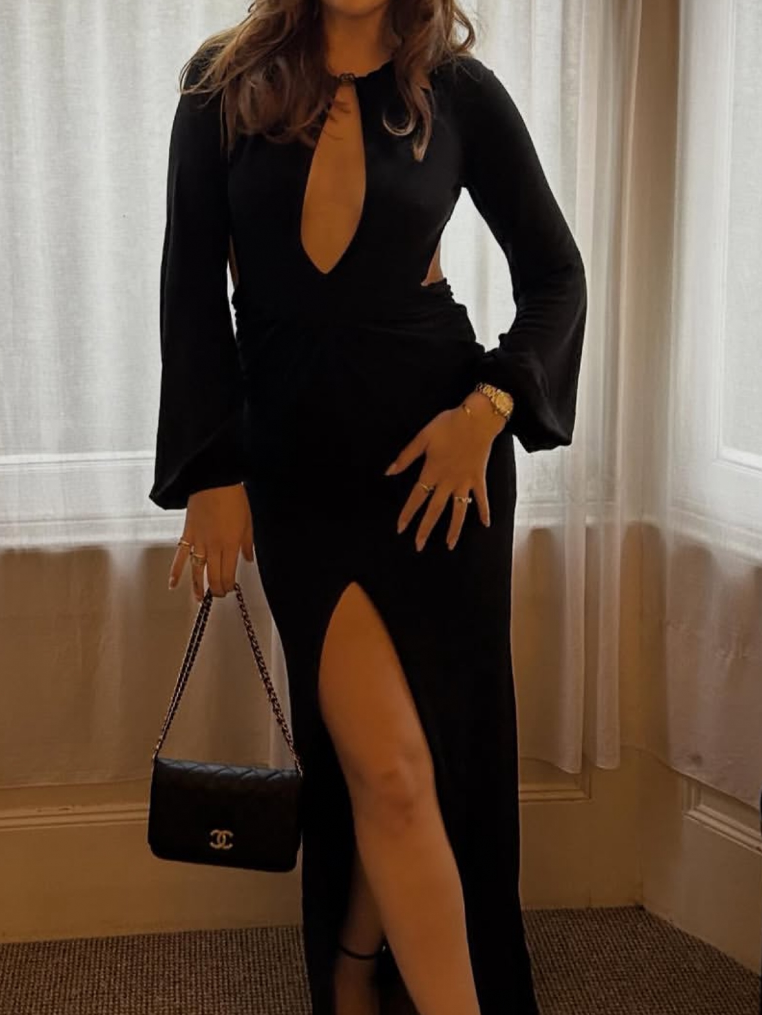 backless black dress with slit Vintage Peter Dundas cut out maxi by Dundas Easy to care for