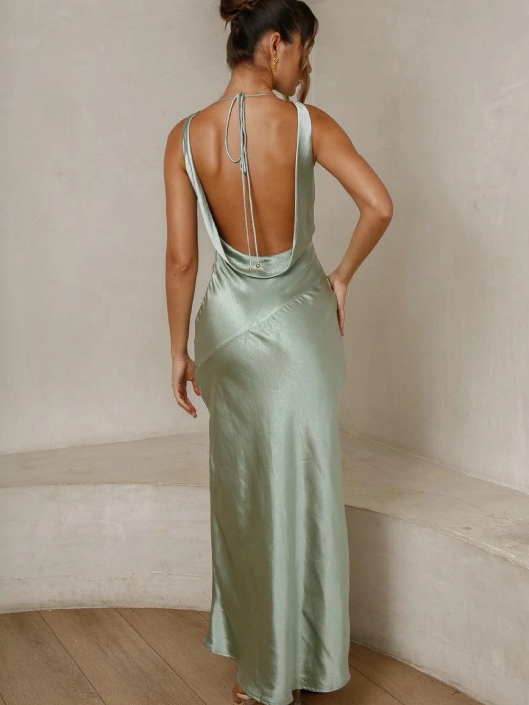 selfie leslie green silk dress Gown l Pistachio by Selfie Leslie Maxi dresses