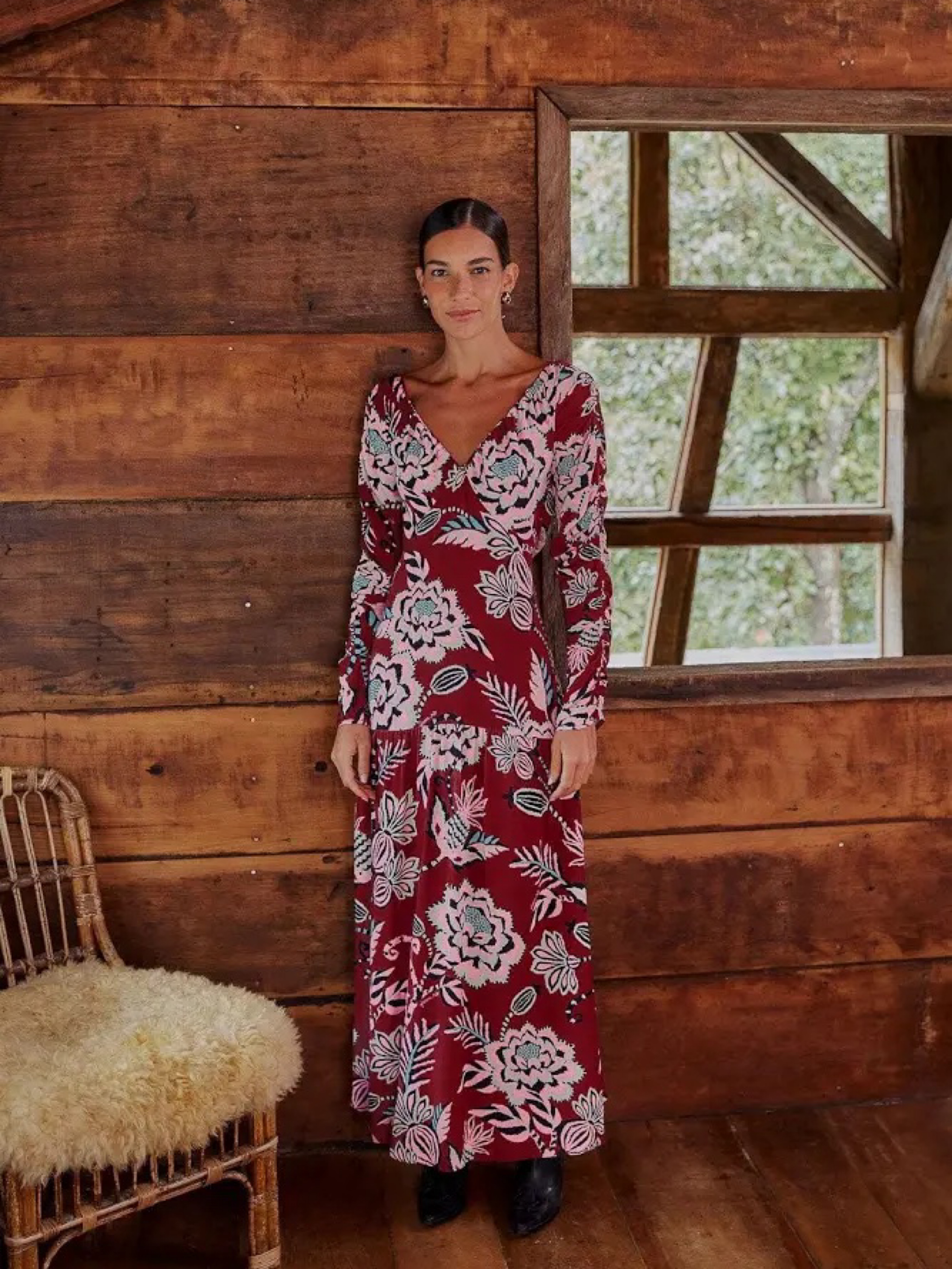 long sleeve burgundy floral maxi dress Long Sleeve Floral Lace Maxi Dress Burgundy