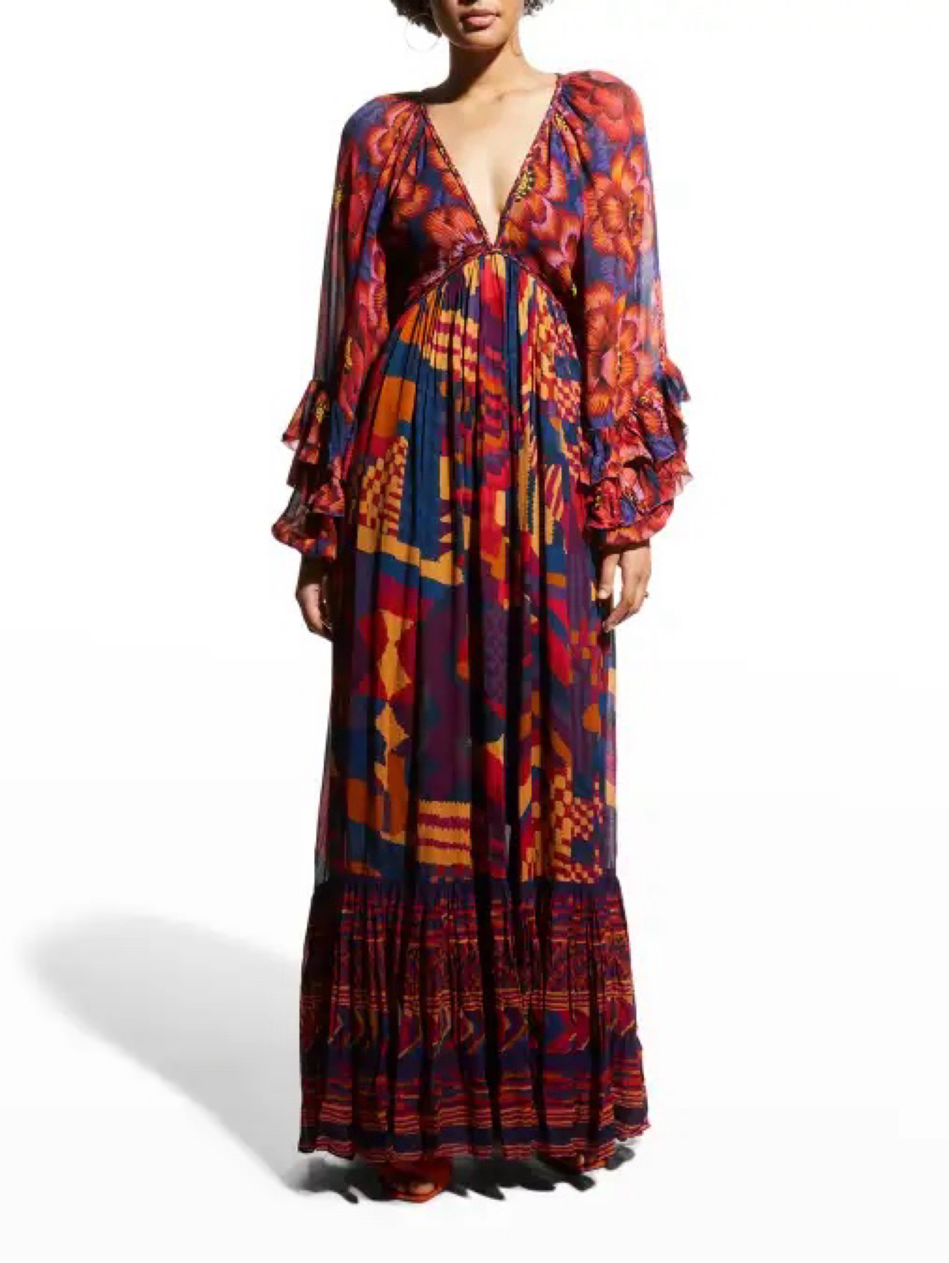 farm rio tropical multicolor long sleeve maxi dress FARM RIO Tropical Multicolor Long Sleeve Maxi Dress - 340533