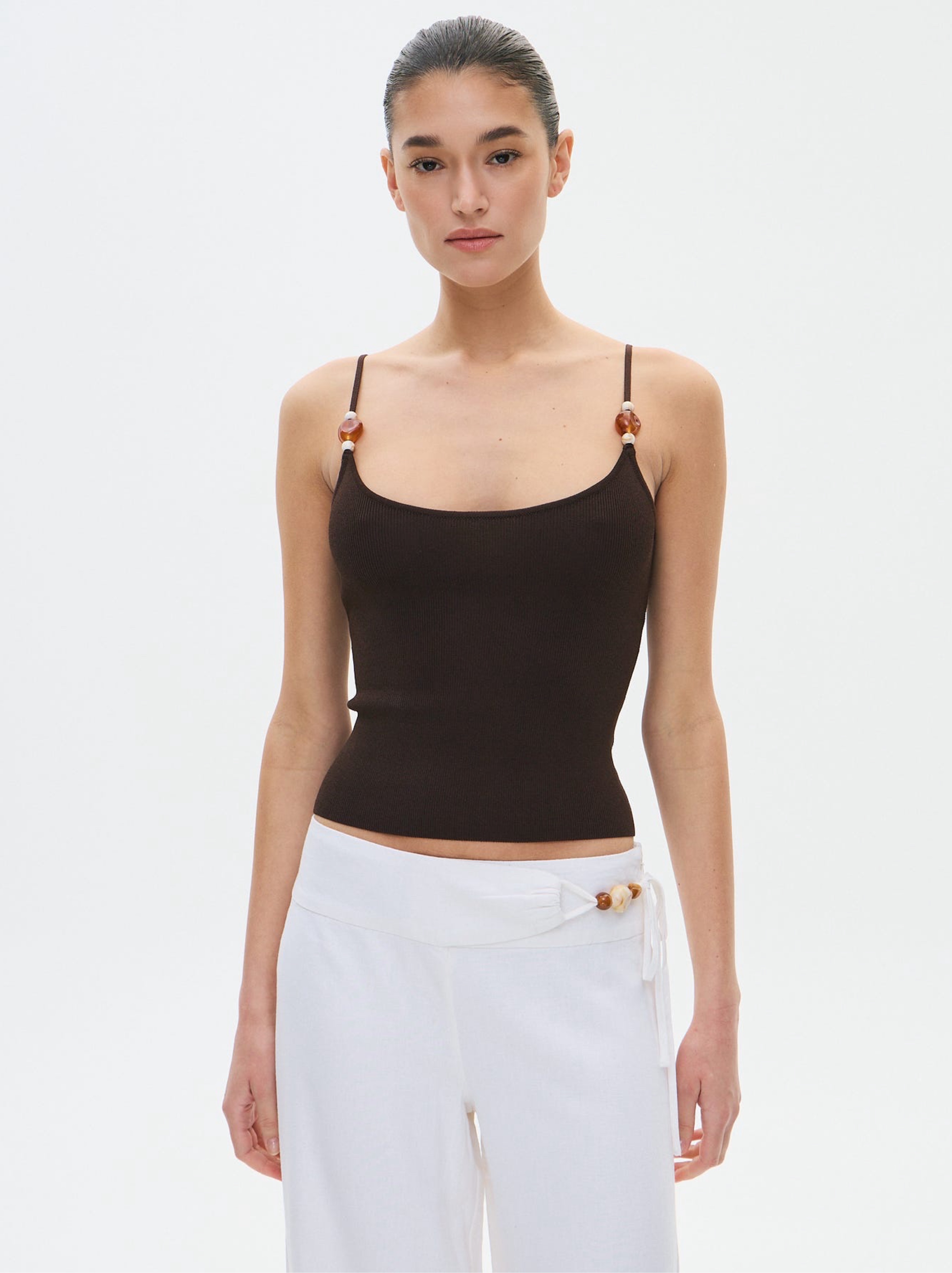 Glass one Brown Ribbed Camisole Tank Top