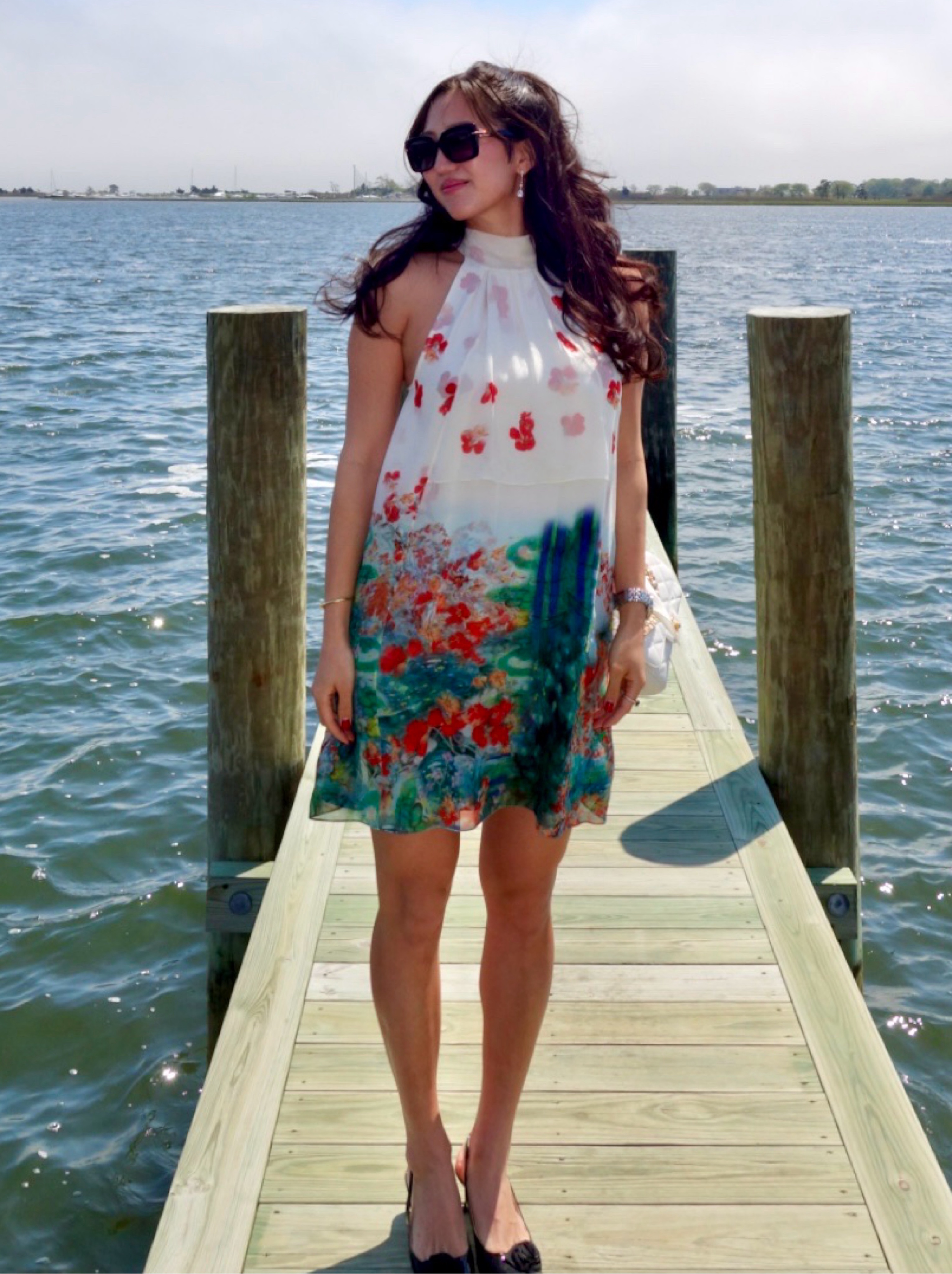 Erdem Cream Floral Print Silk Halter Dress