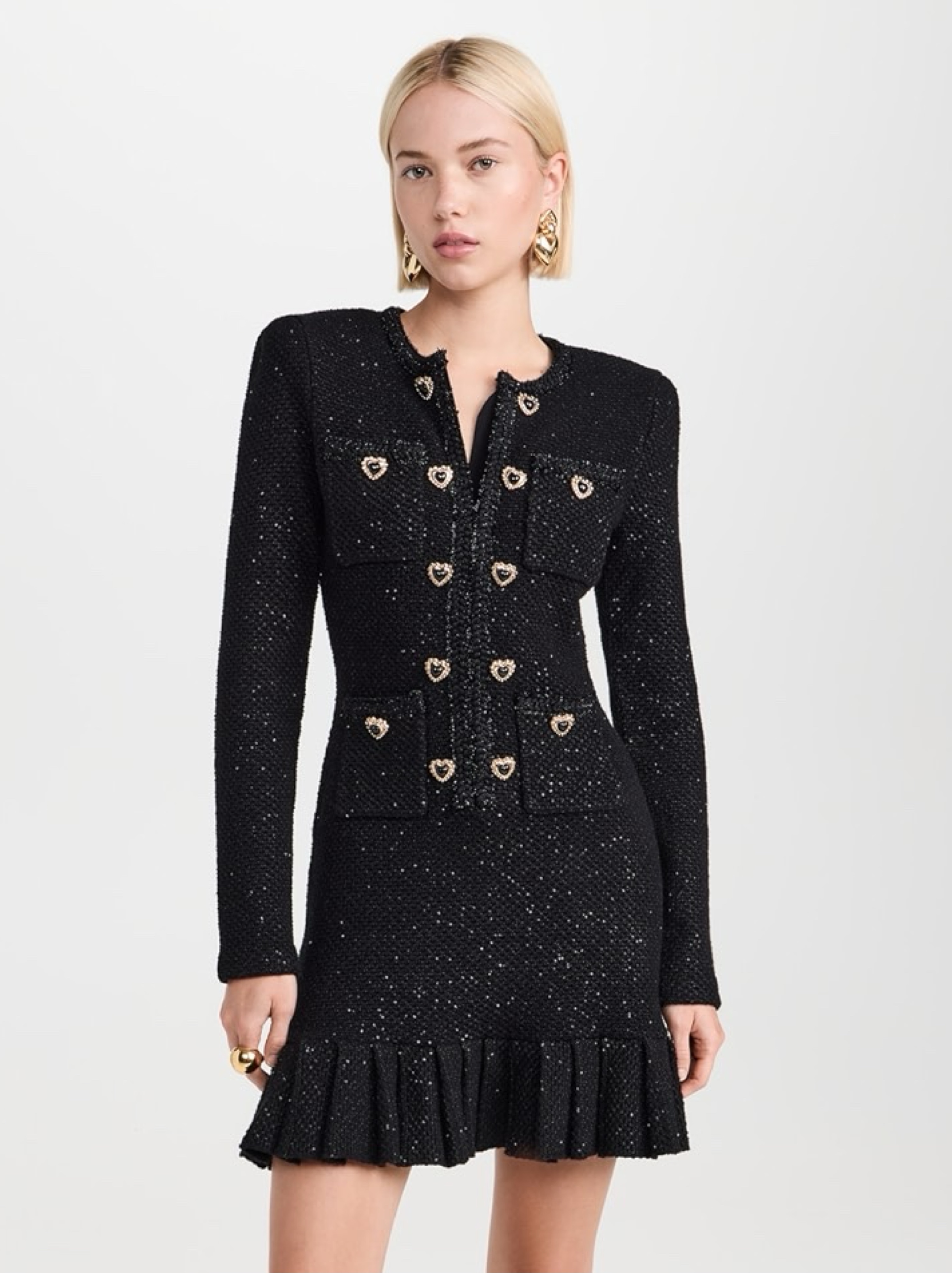 Self Portrait Black Sequin Heart Button Mini Dress