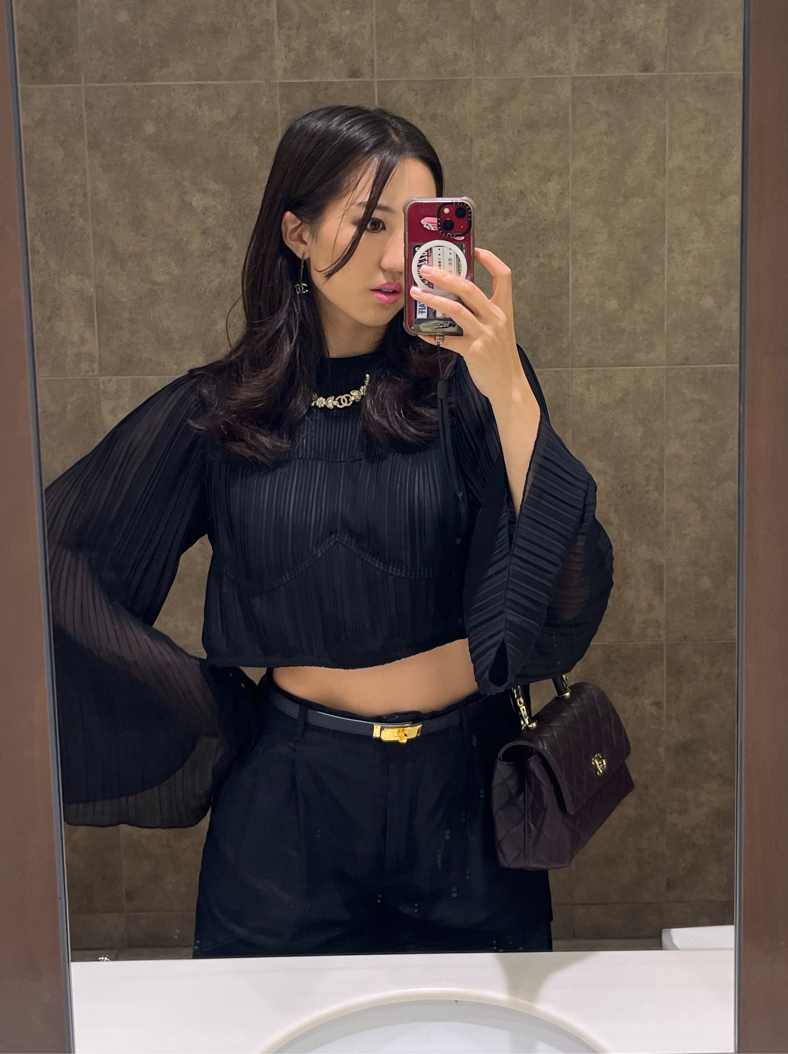 Black Pleated Crop Top - Japanese brand