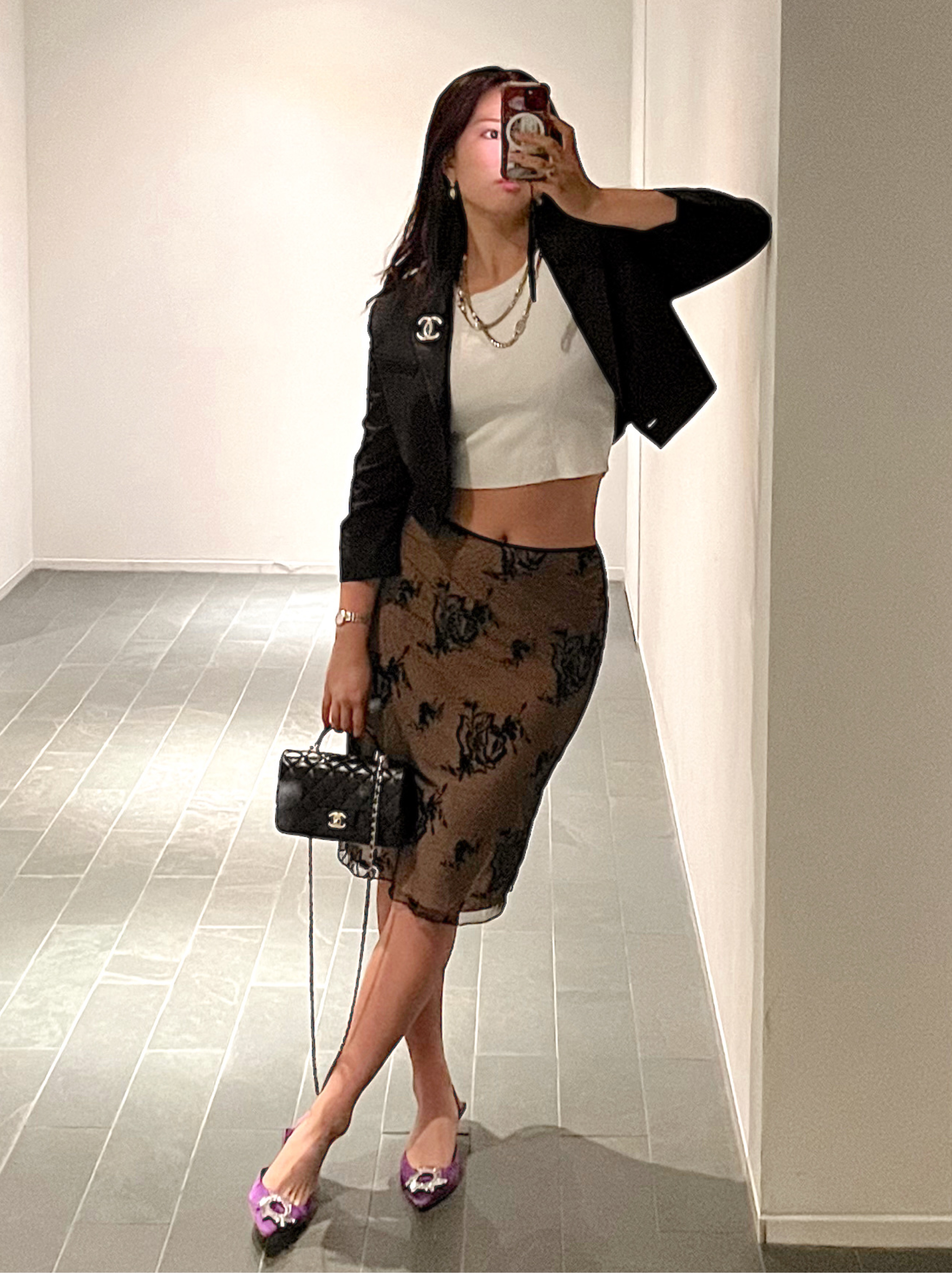 Meshki Xena Embroidered Mesh Midi Skirt