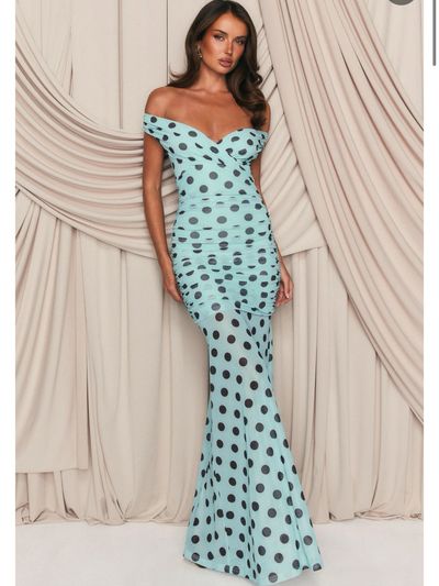 Sweet And Chic Maxi Dress Aqua Polka Dot by White Fox Boutique