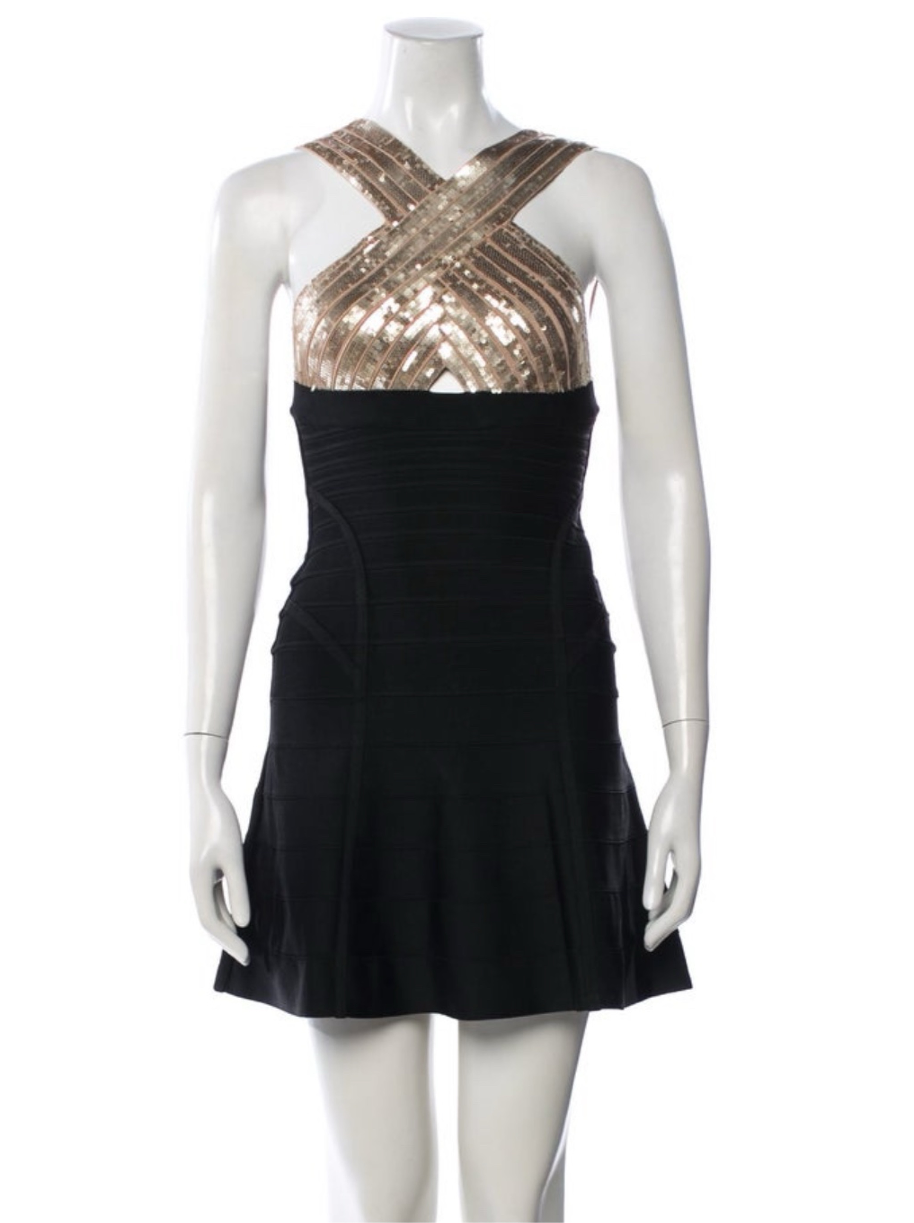 herve leger gold sequin bandage dress Metallic Bandage Gown by Herv Lger