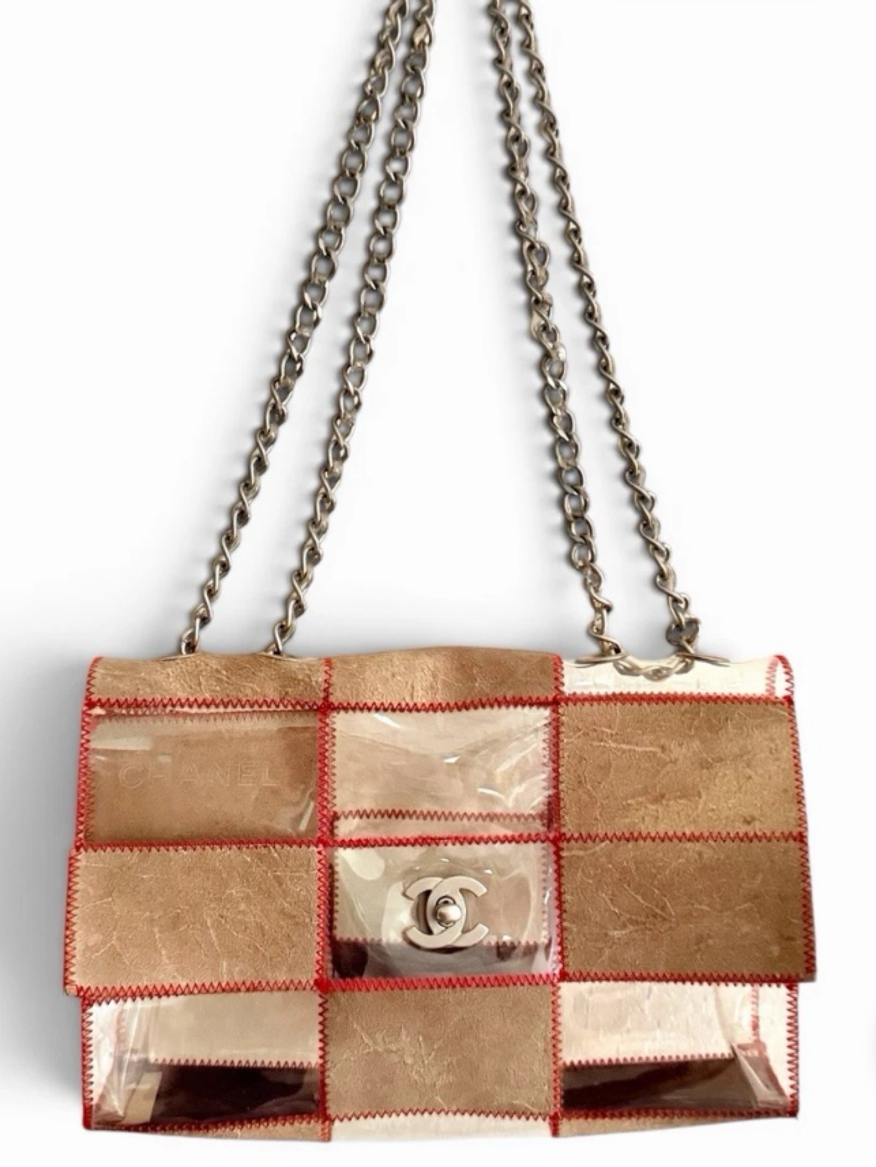 Vintage Chanel Beige Suede Patchwork Shoulder Bag