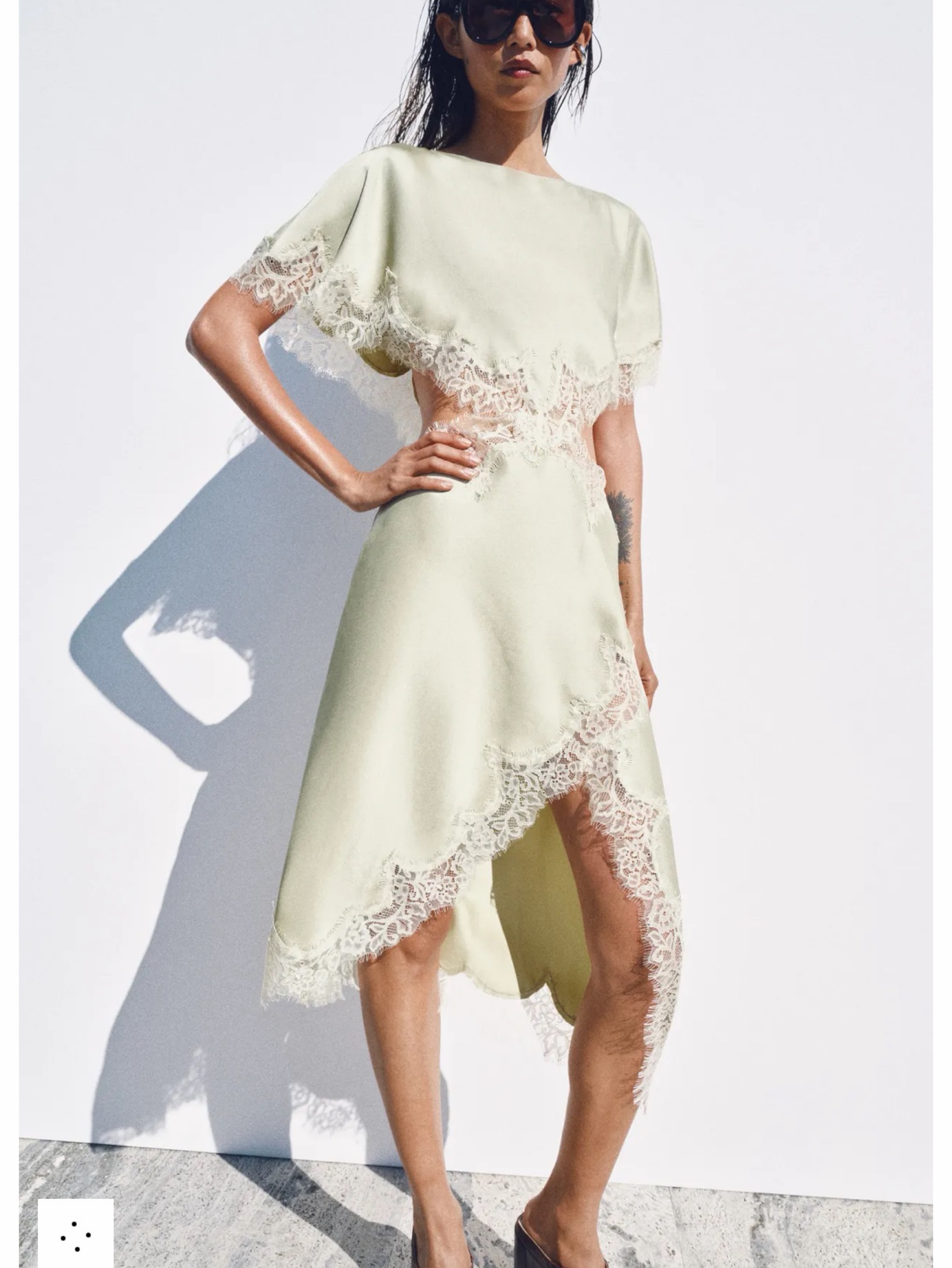 zara asymmetrical hem dress Zara Cream Lace-Trim Asymmetrical Midi Dress by ZARA