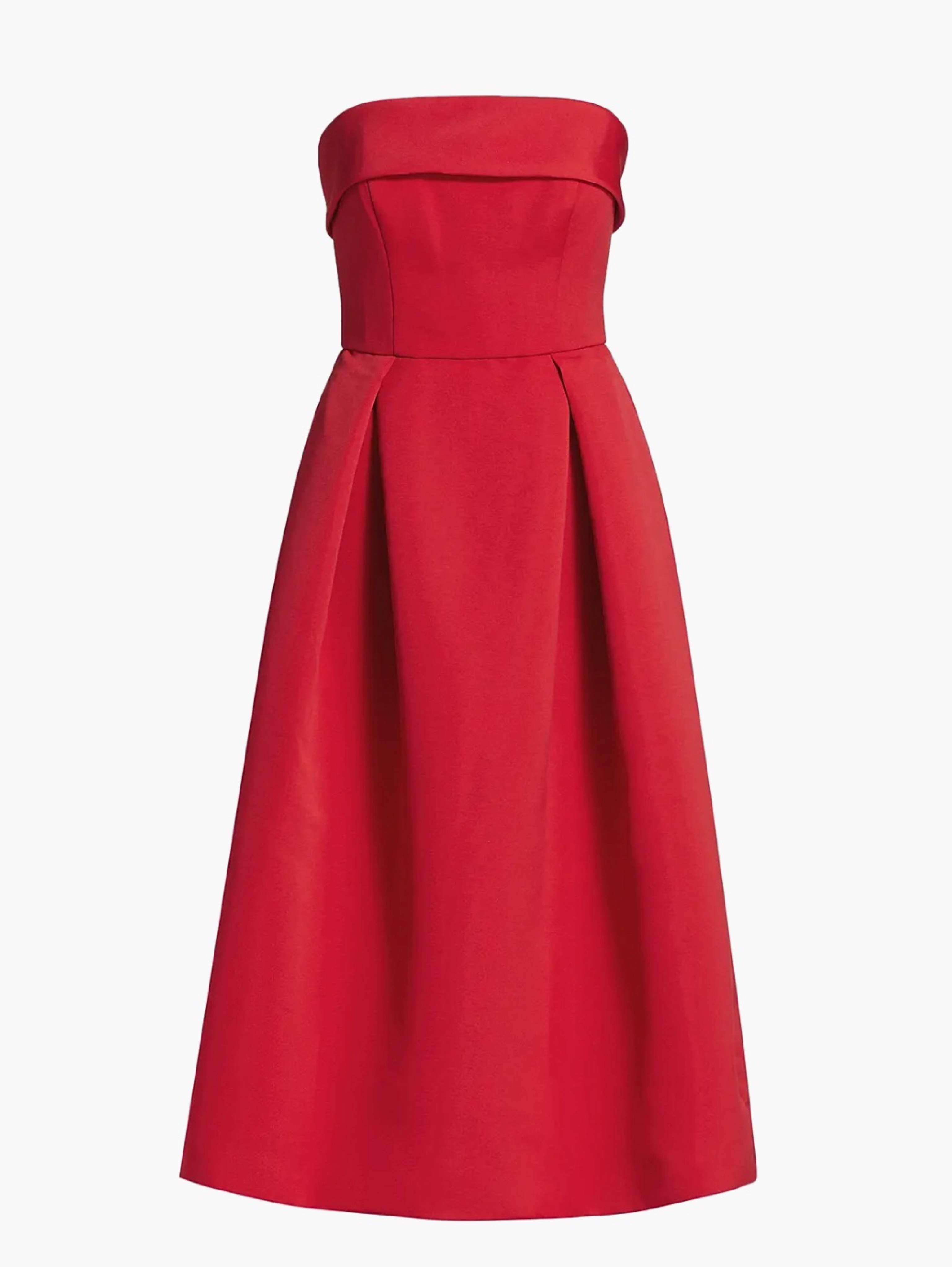 Red Strapless Pleated A-Line Midi Dress