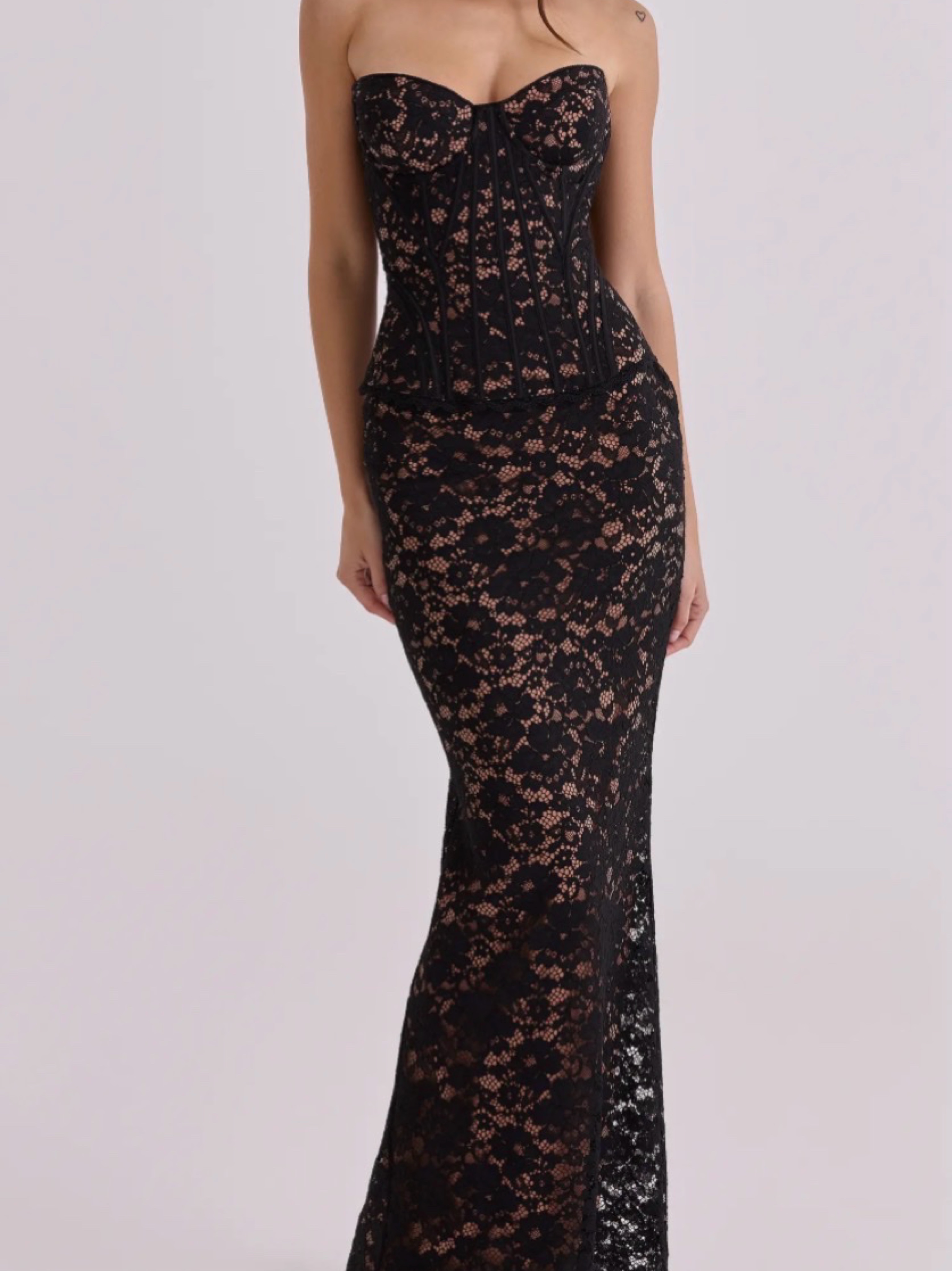 Black Lace Strapless Mermaid Gown