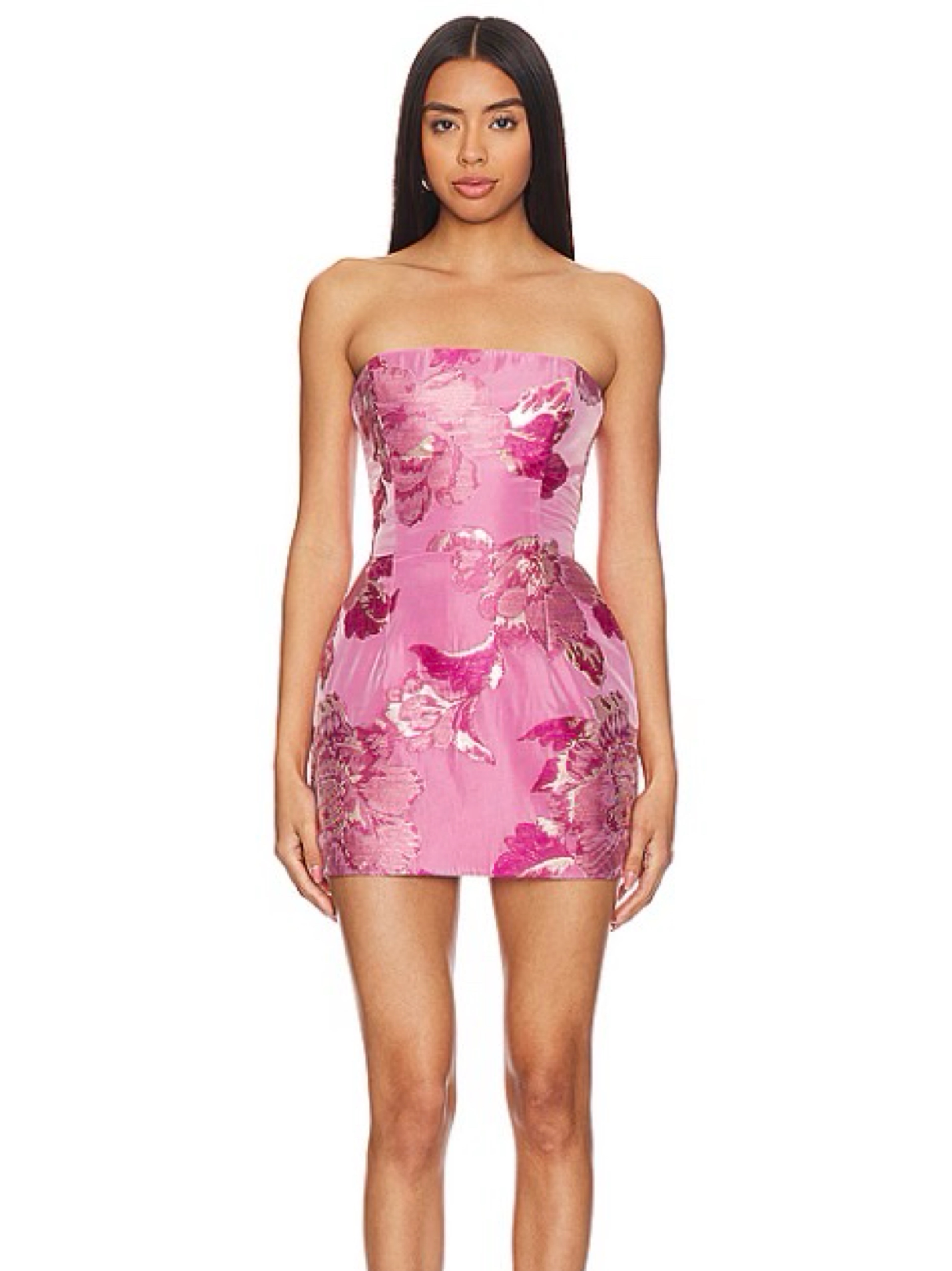 Pink Floral Velvet Mini Dress